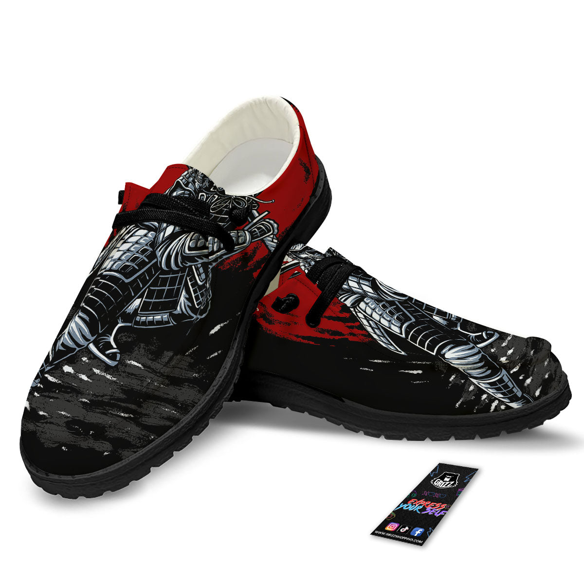 Warrior Samurai Dark Print Black Loafers-grizzshop