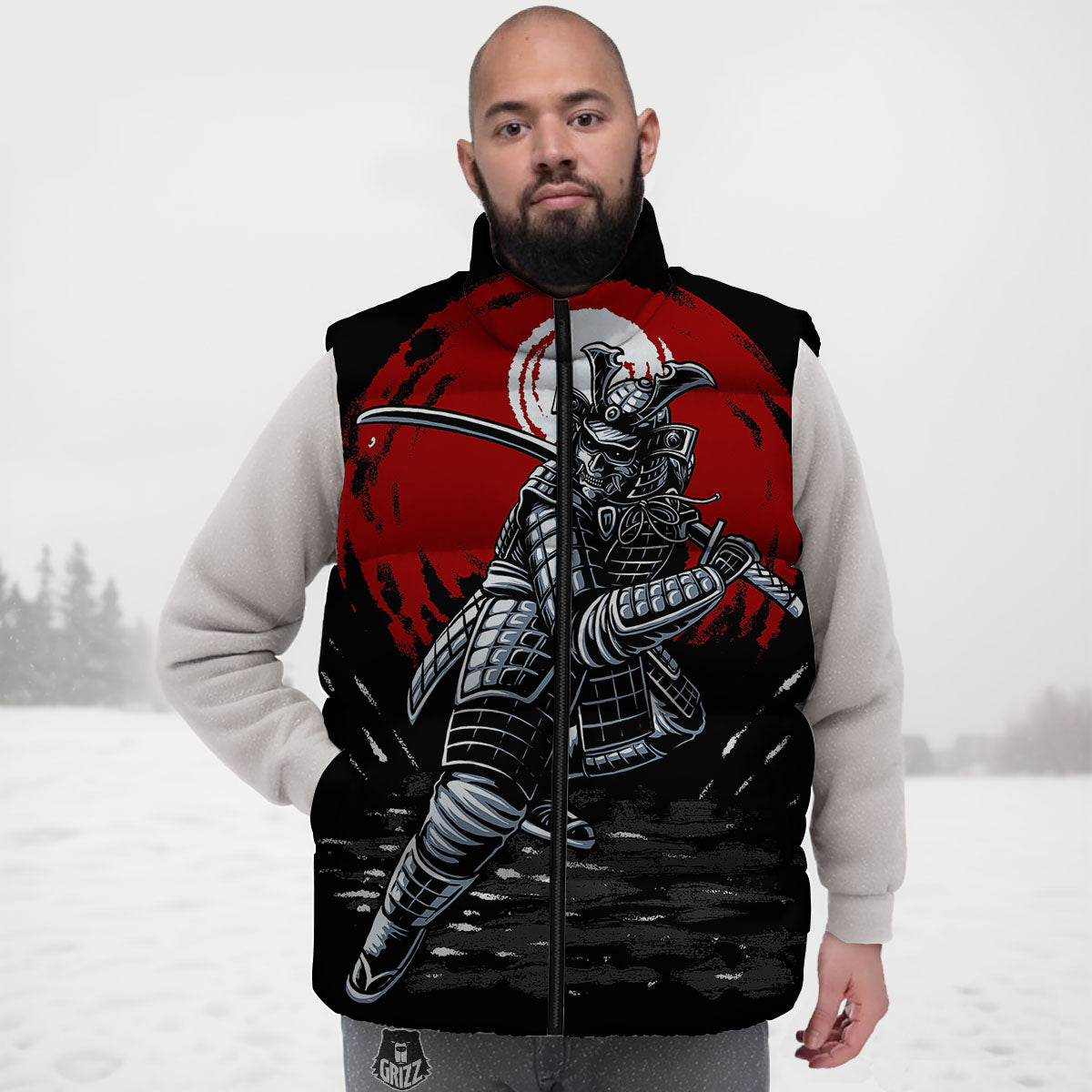 Warrior Samurai Dark Print Down Vest