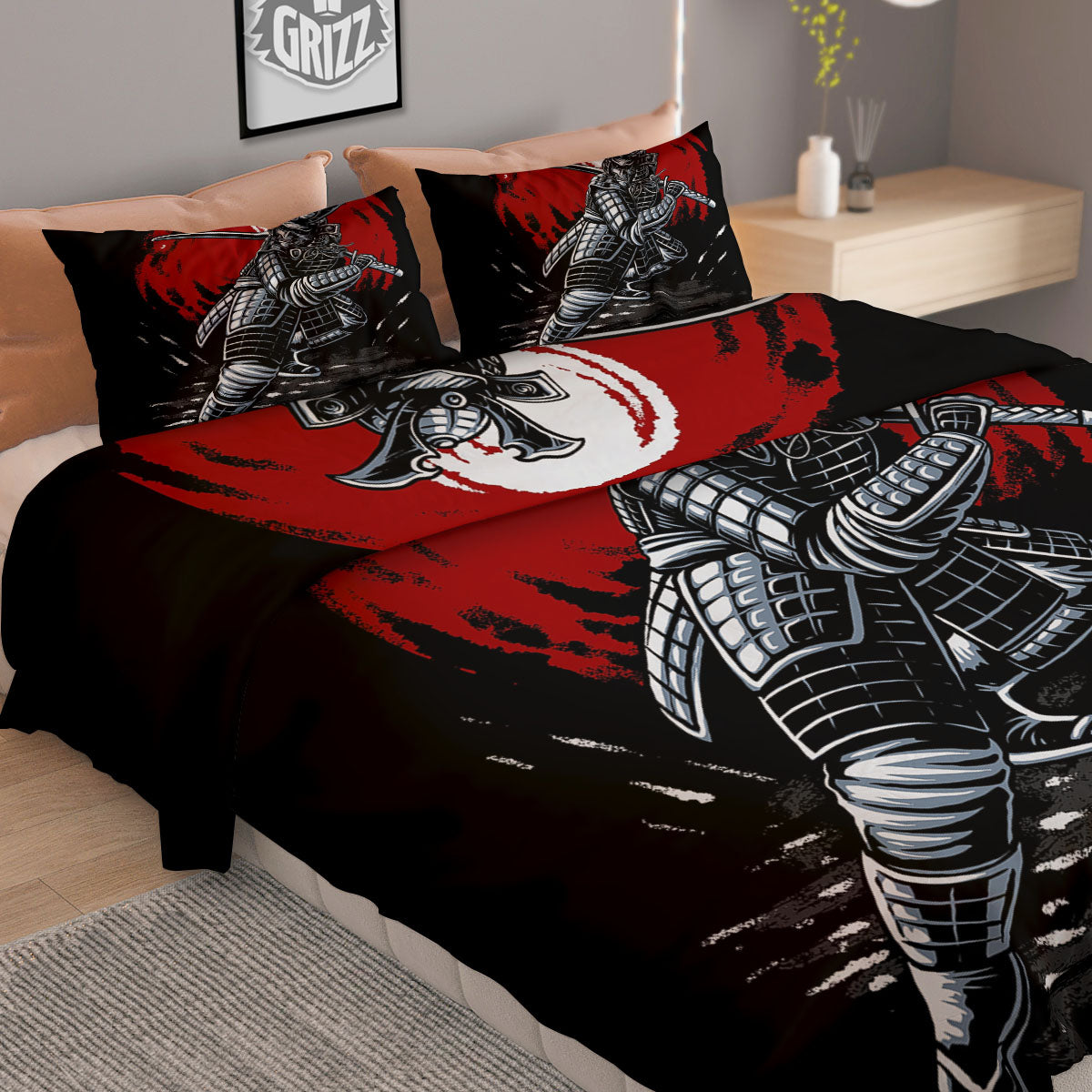 Warrior Samurai Dark Print Duvet Cover Bedding Set