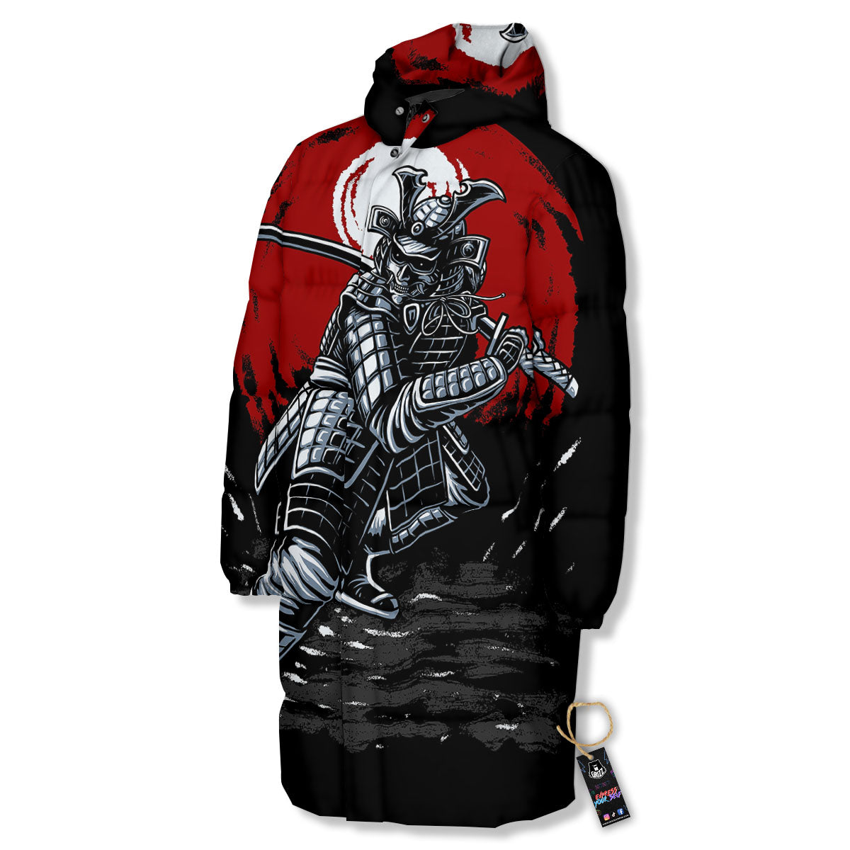 Warrior Samurai Dark Print Long Down Jacket-grizzshop