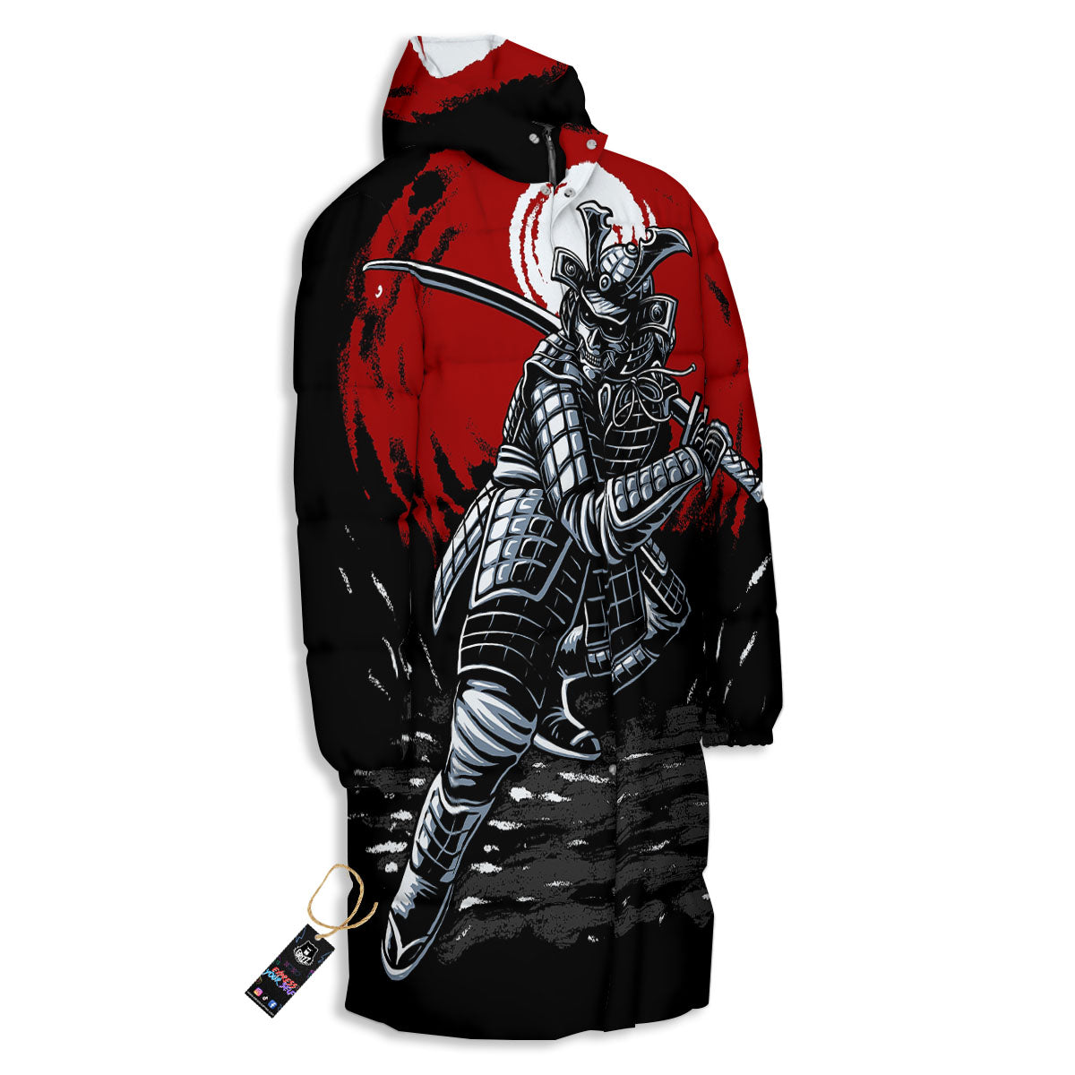Warrior Samurai Dark Print Long Down Jacket-grizzshop