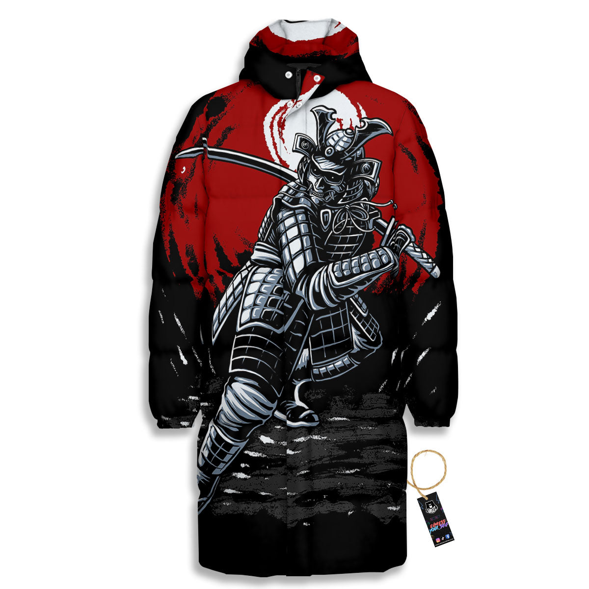 Warrior Samurai Dark Print Long Down Jacket-grizzshop
