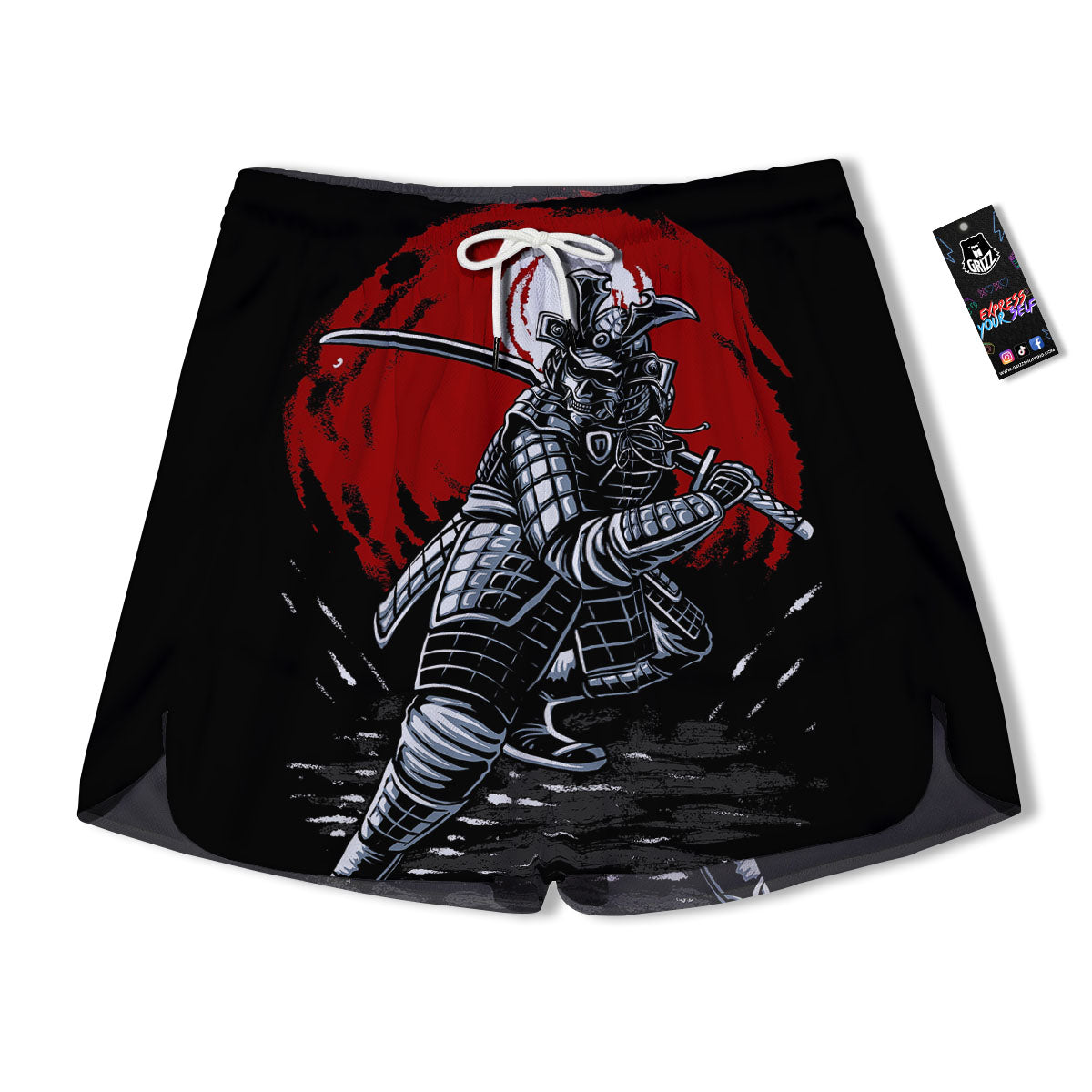 Warrior Samurai Dark Print Men's Running Shorts-grizzshop
