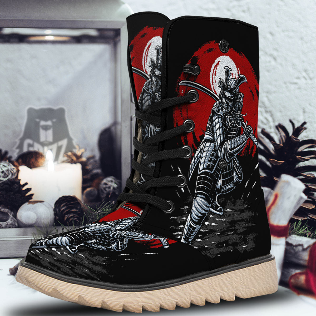 Warrior Samurai Dark Print Snow Boots-grizzshop