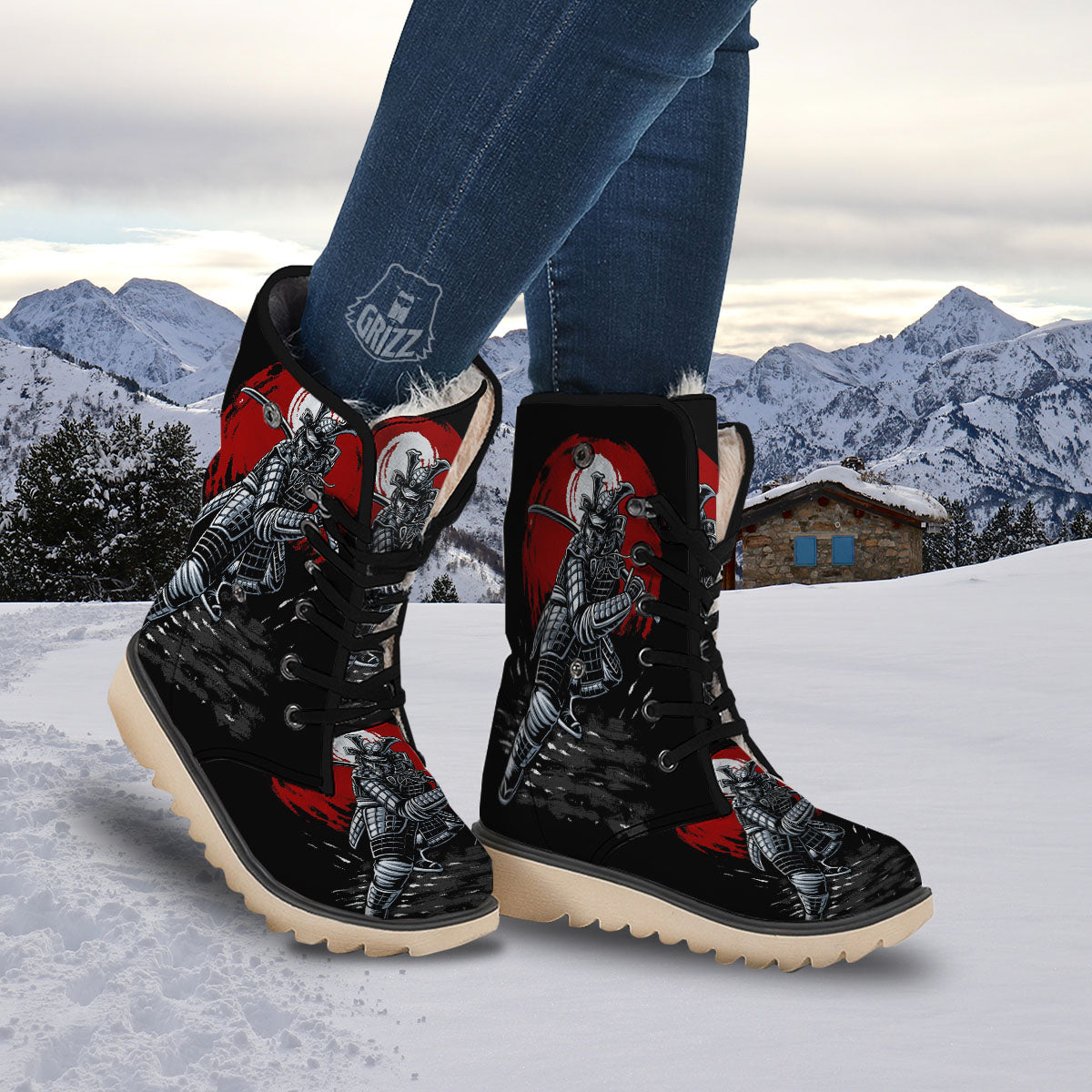 Warrior Samurai Dark Print Snow Boots-grizzshop
