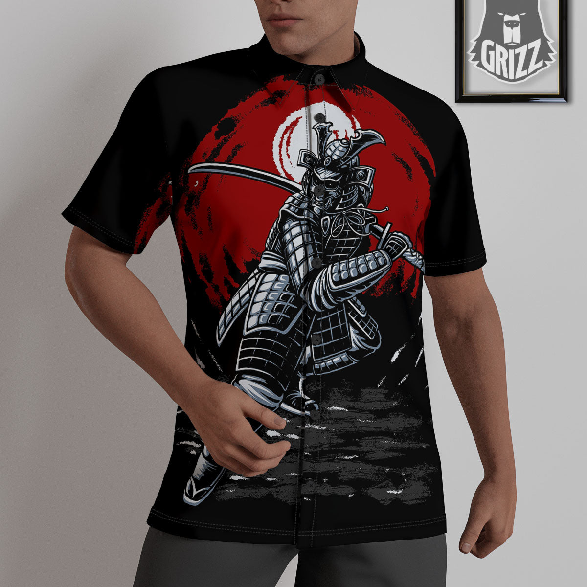 Warrior Samurai Dark Print Untucked Shirts-grizzshop