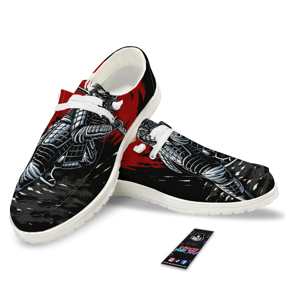 Warrior Samurai Dark Print White Loafers-grizzshop