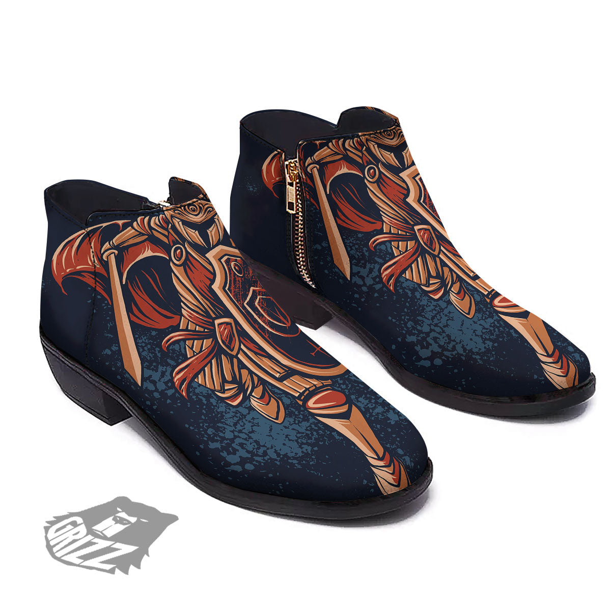 Warrior Spartan Print Ankle Boots-grizzshop