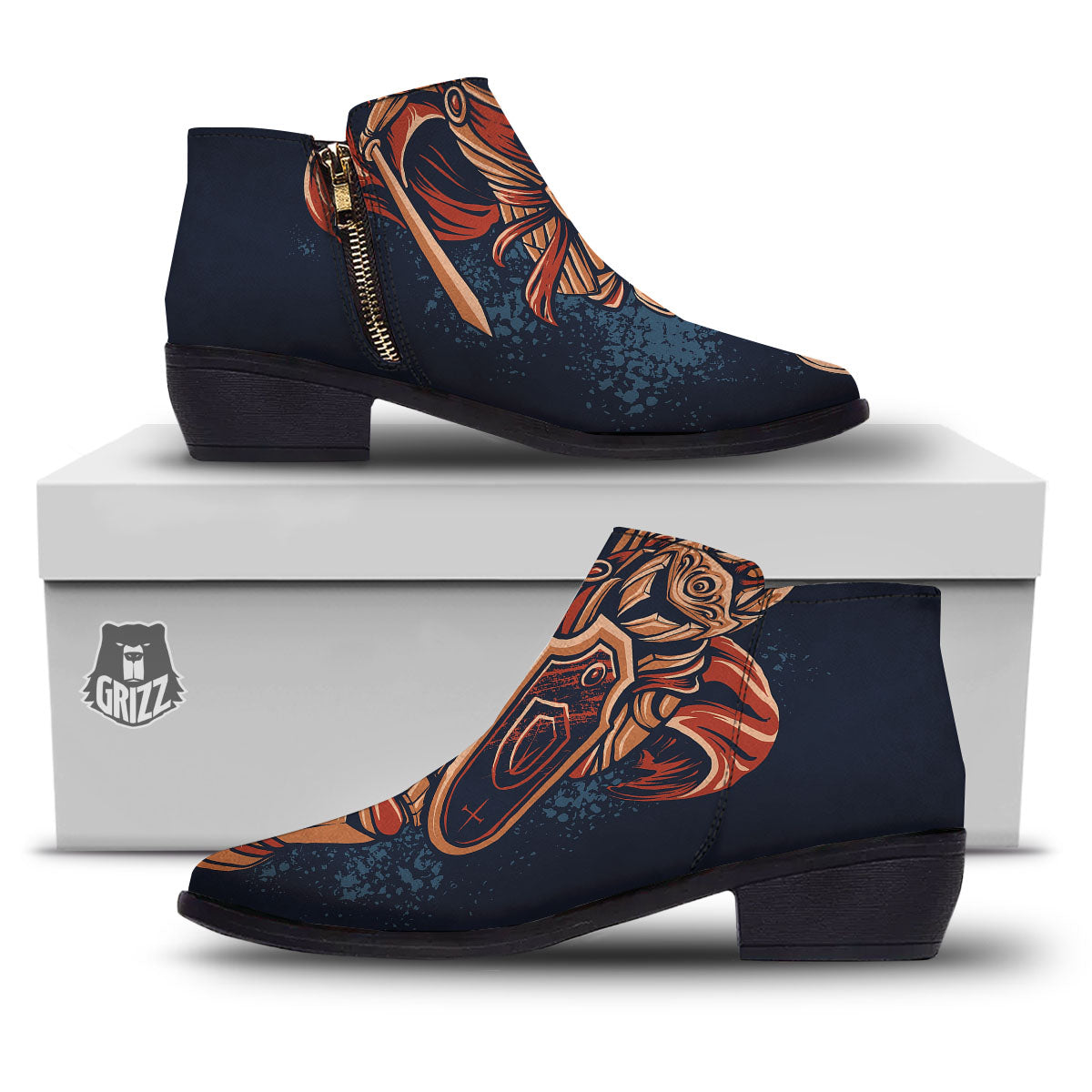 Warrior Spartan Print Ankle Boots-grizzshop