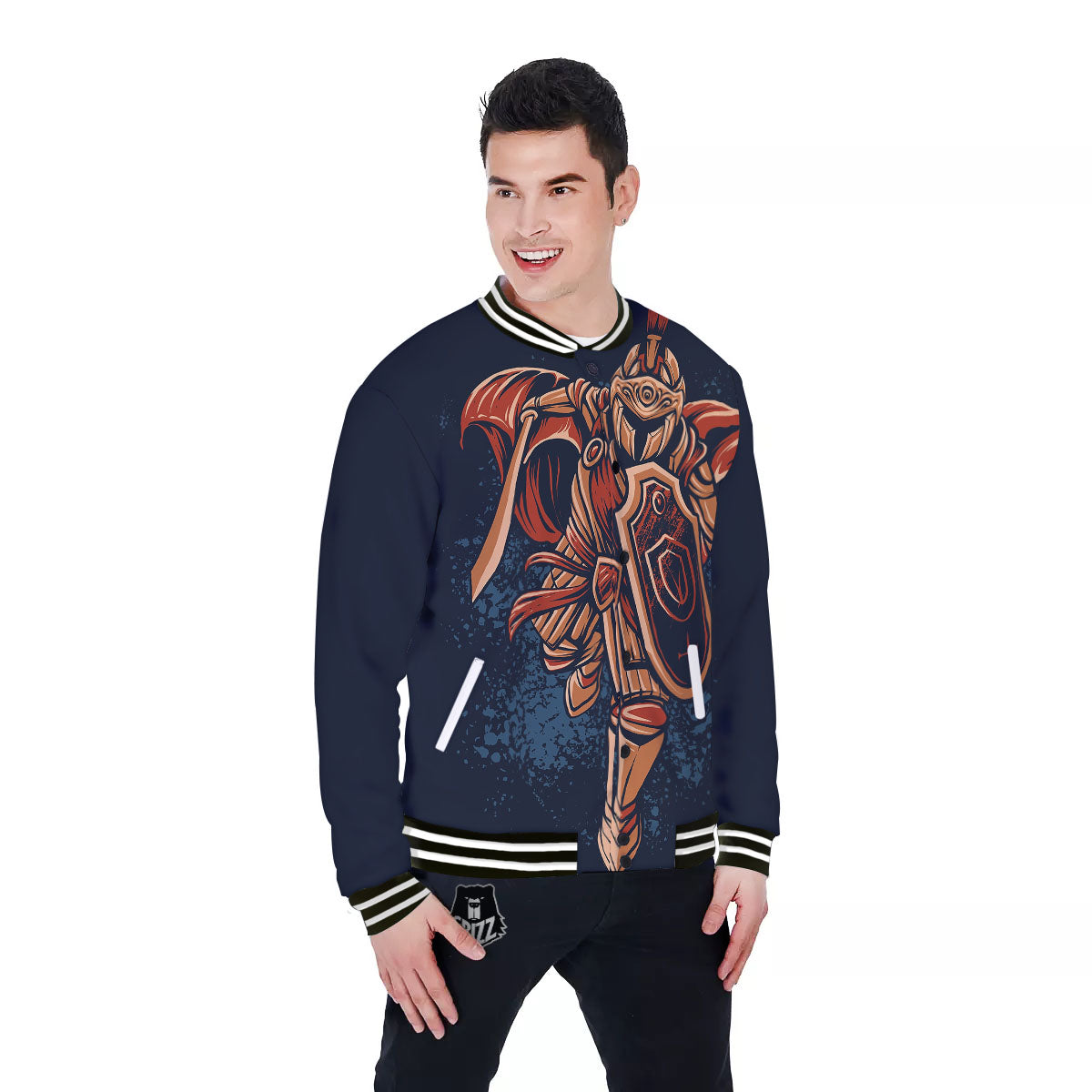 Warrior Spartan Print Baseball Jacket-grizzshop