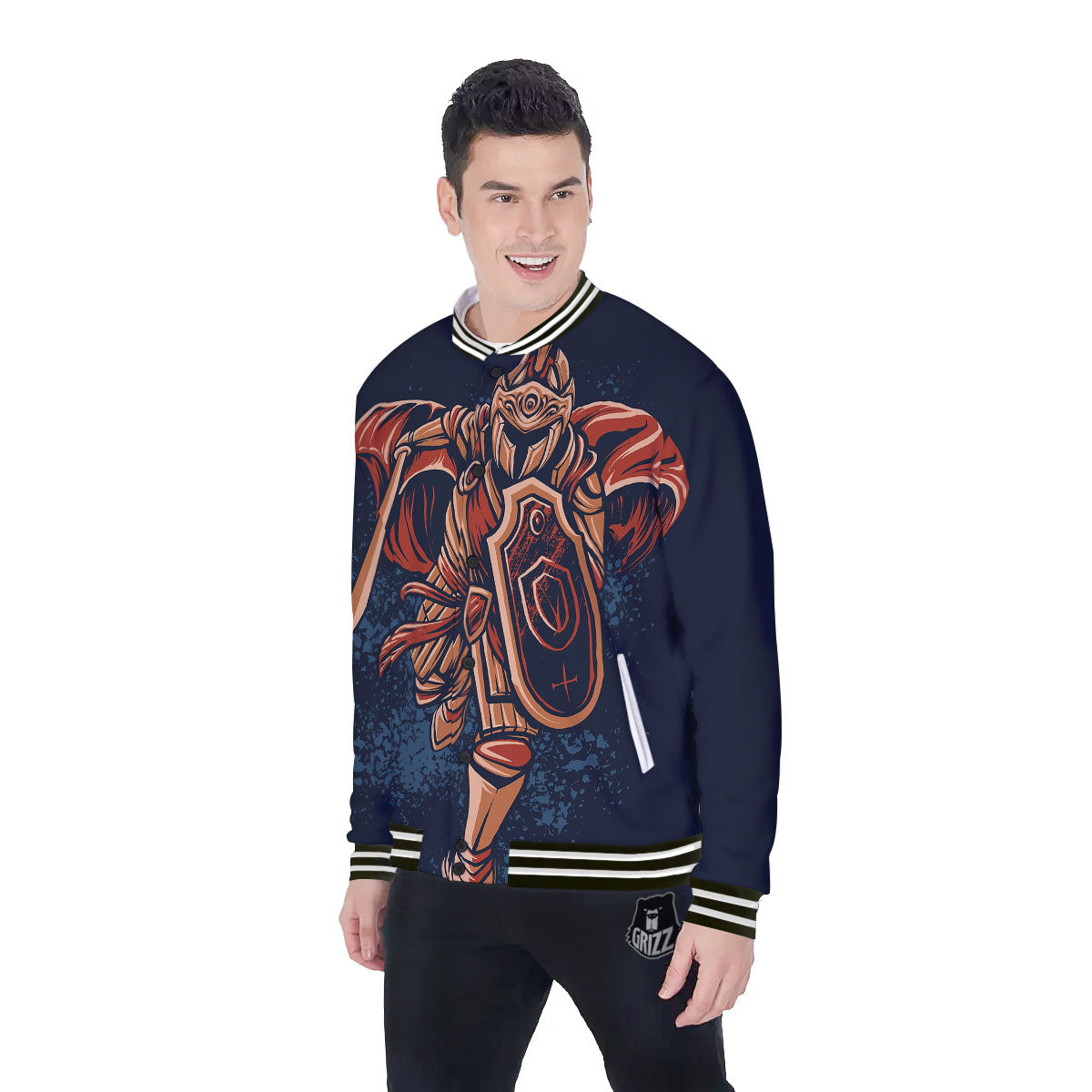 Warrior Spartan Print Baseball Jacket-grizzshop