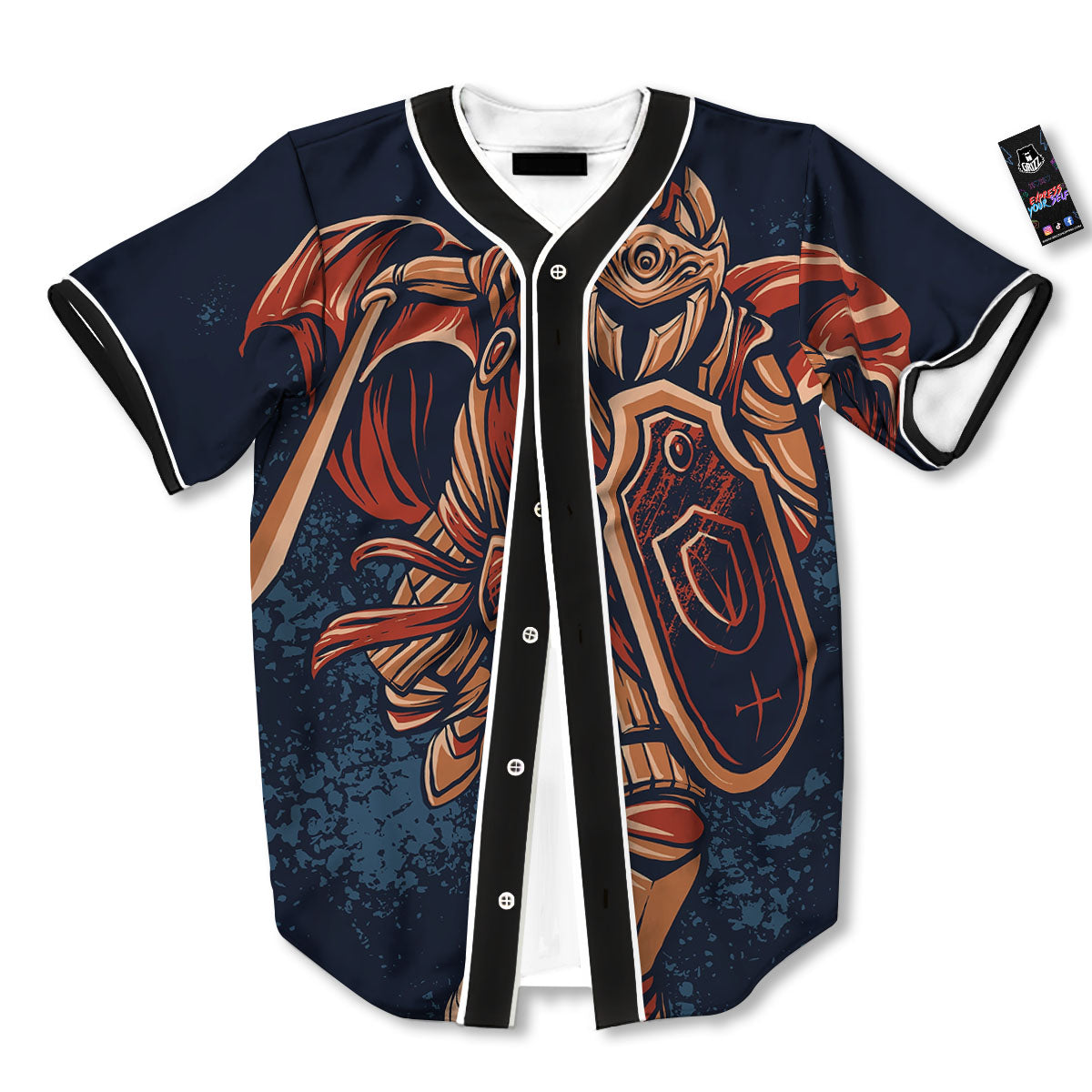 Warrior Spartan Print Baseball Jersey-grizzshop