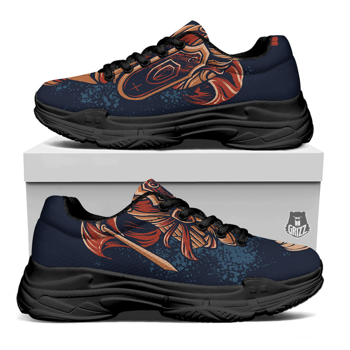 Warrior Spartan Print Black Chunky Shoes-grizzshop