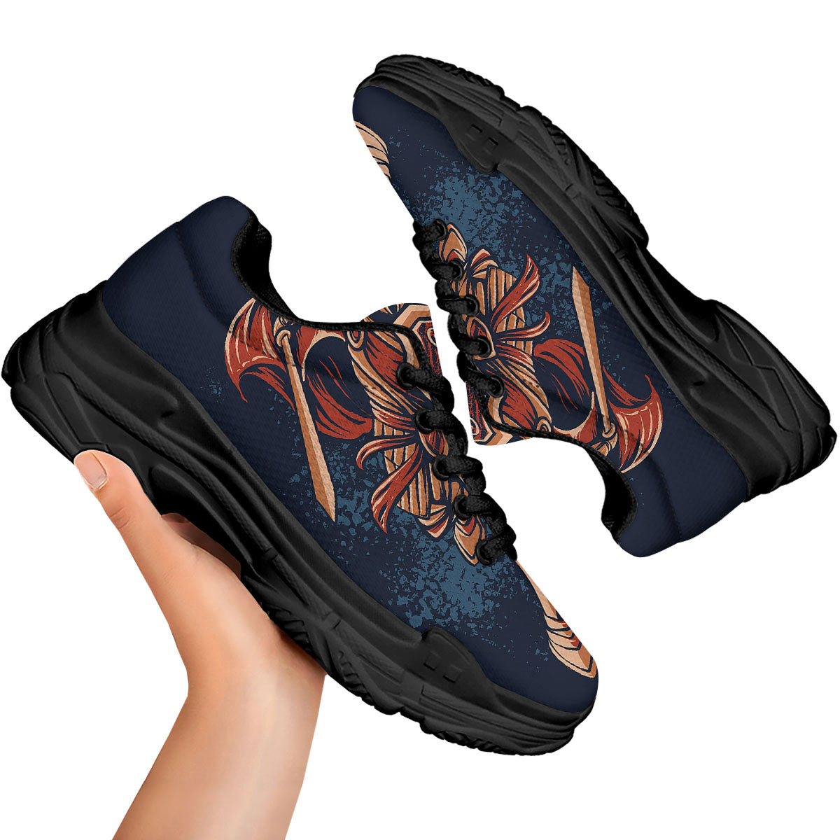 Warrior Spartan Print Black Chunky Shoes-grizzshop