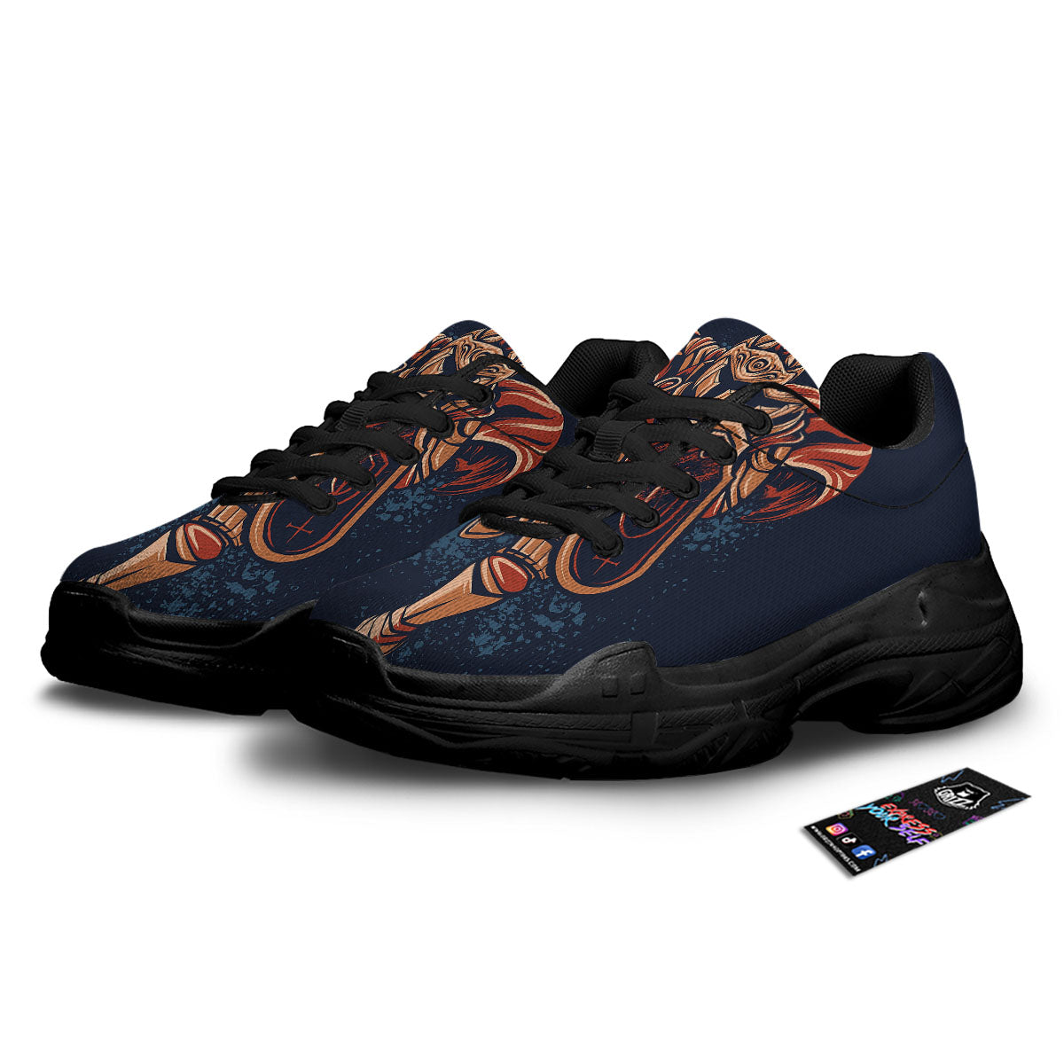 Warrior Spartan Print Black Chunky Shoes-grizzshop