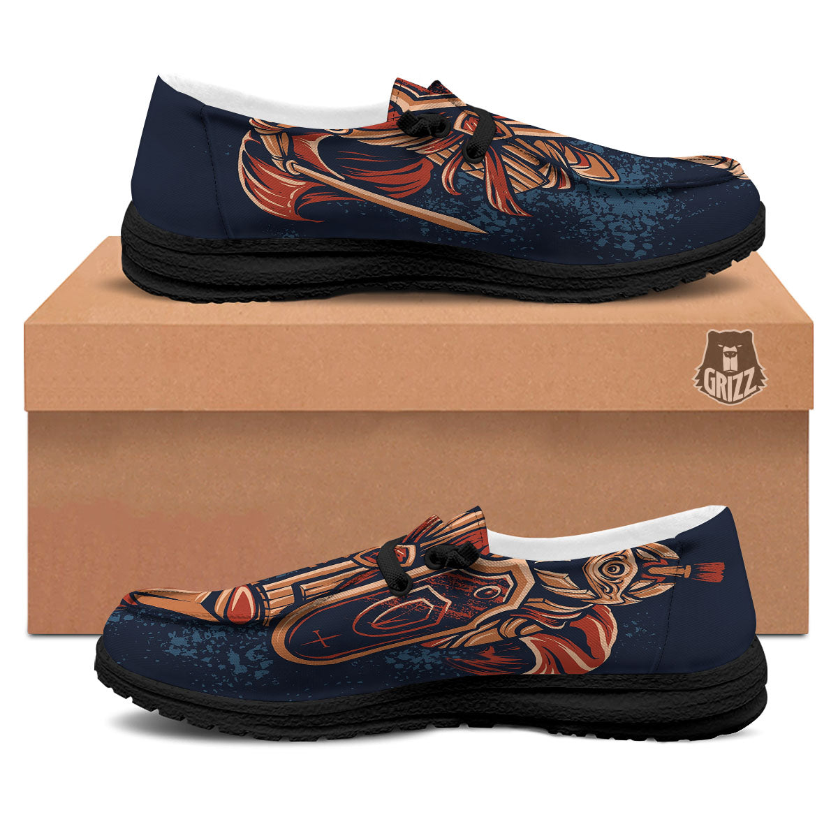 Warrior Spartan Print Black Loafers-grizzshop