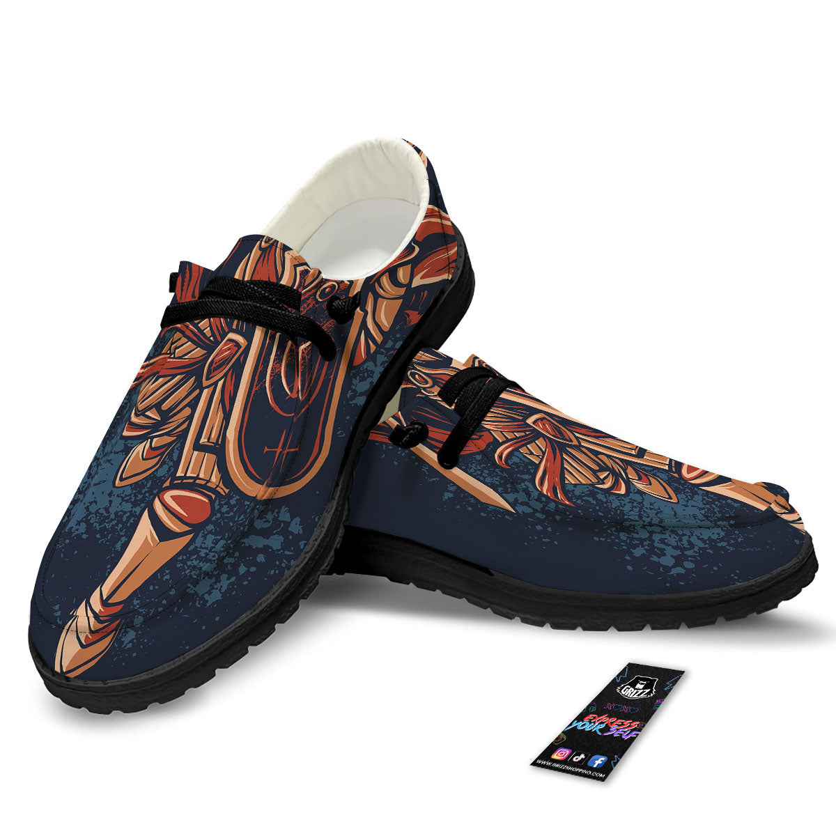 Warrior Spartan Print Black Loafers-grizzshop