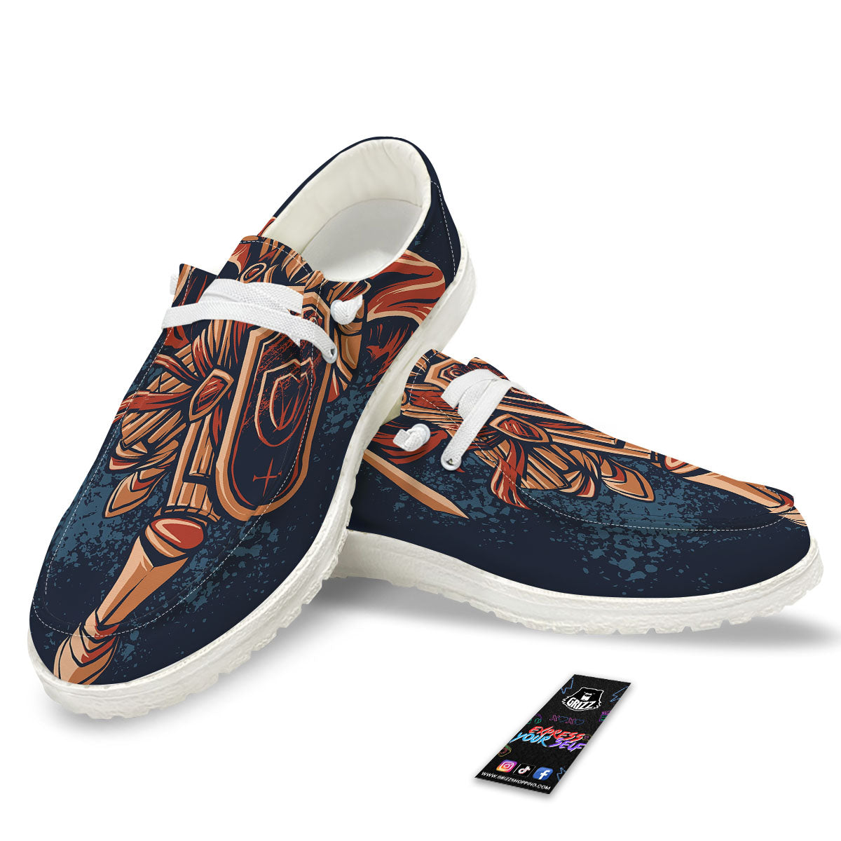 Warrior Spartan Print Black Loafers-grizzshop