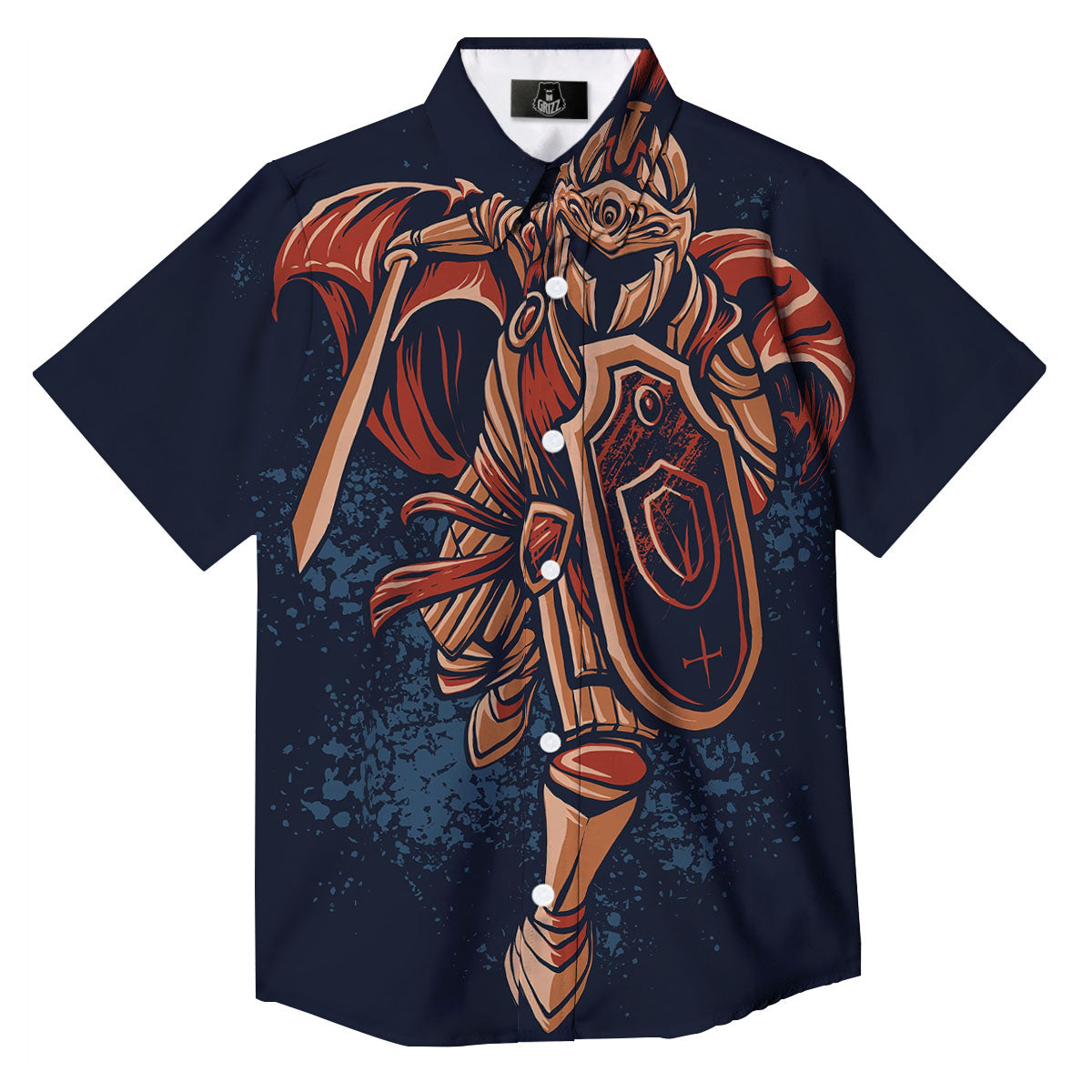 Warrior Spartan Print Button Up Shirt-grizzshop