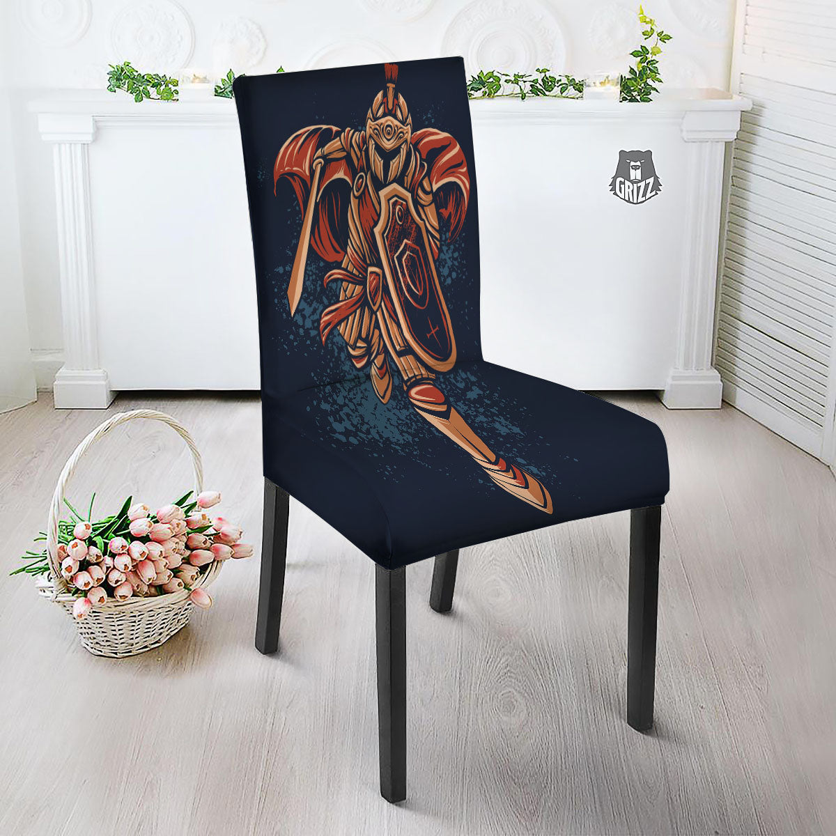 Warrior Spartan Print Dining Chair Slipcover-grizzshop