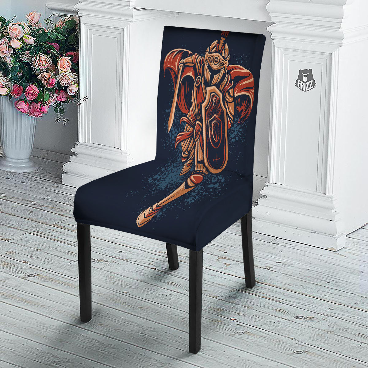 Warrior Spartan Print Dining Chair Slipcover-grizzshop