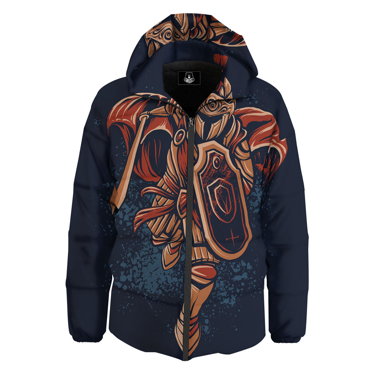 Warrior Spartan Print Down Jacket-grizzshop