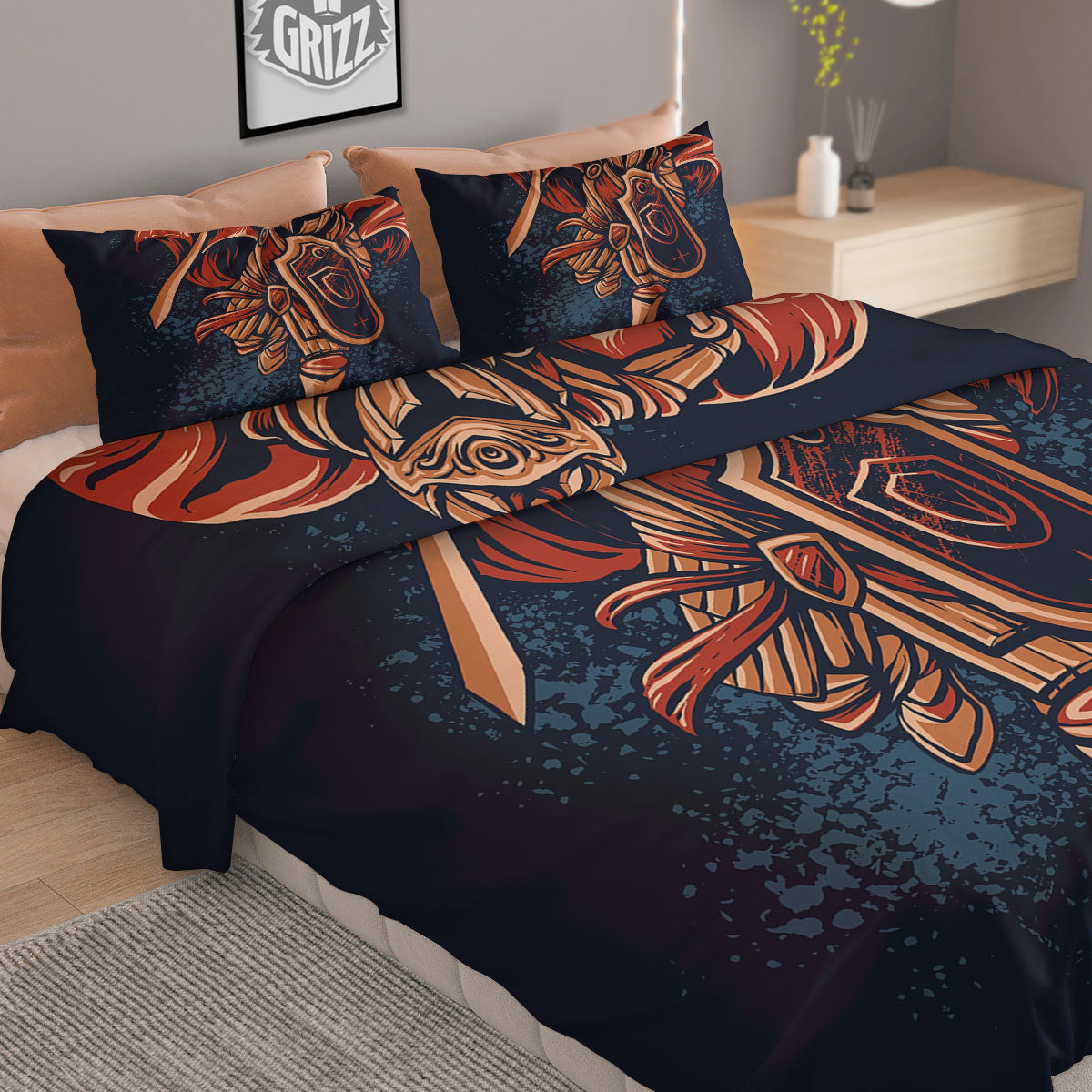 Warrior Spartan Print Duvet Cover Bedding Set