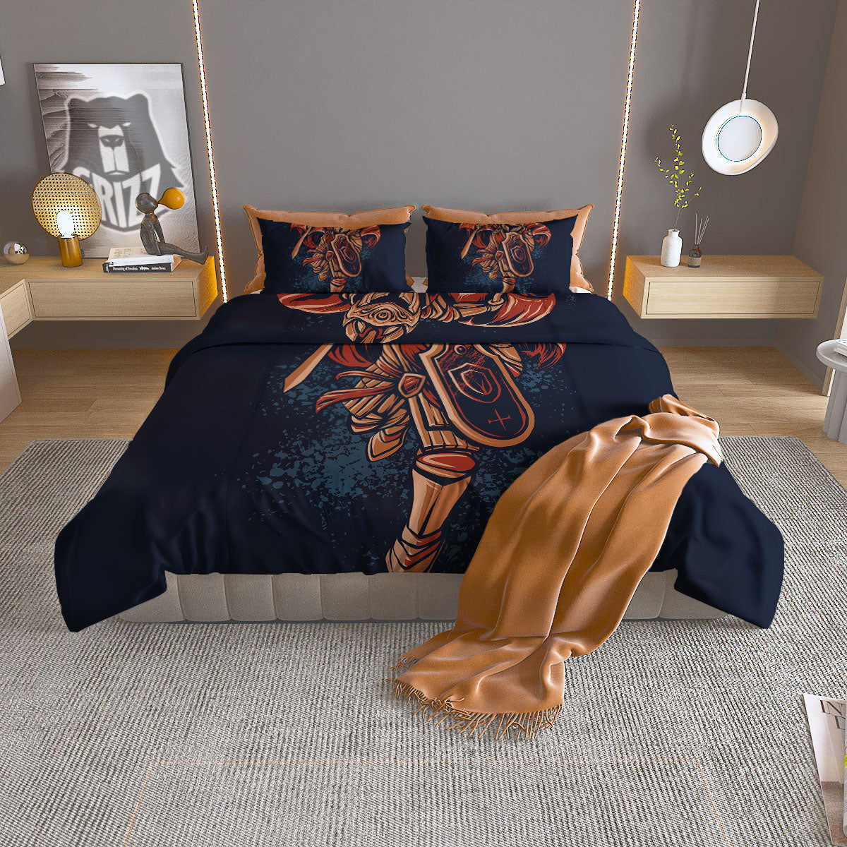 Warrior Spartan Print Duvet Cover Bedding Set