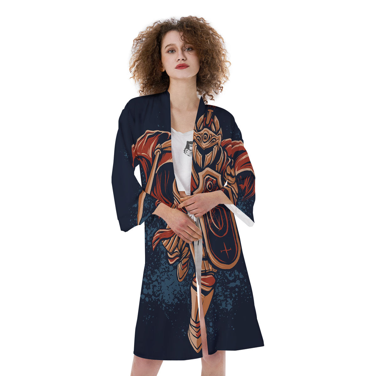 Warrior Spartan Print Kimono-grizzshop