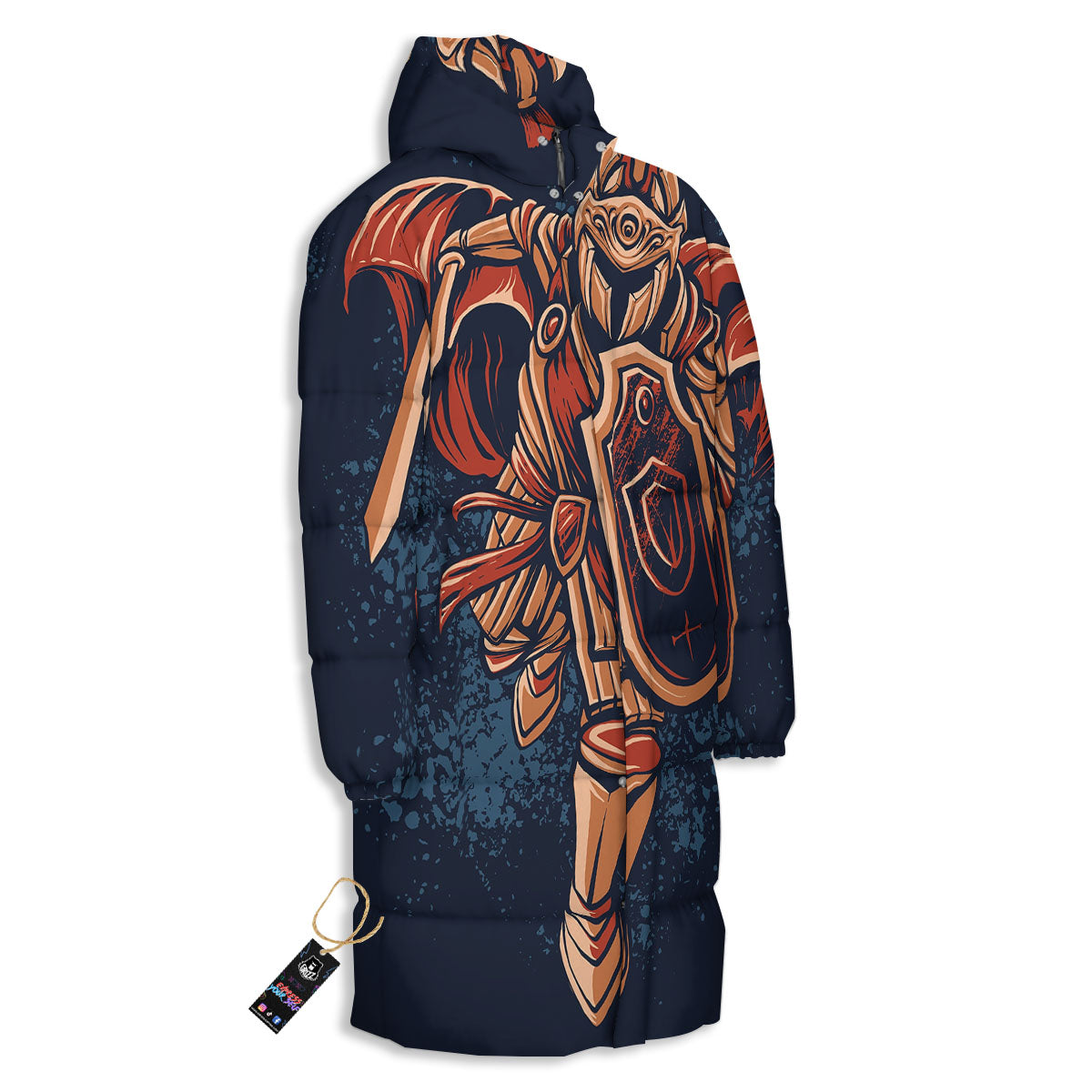 Warrior Spartan Print Long Down Jacket-grizzshop