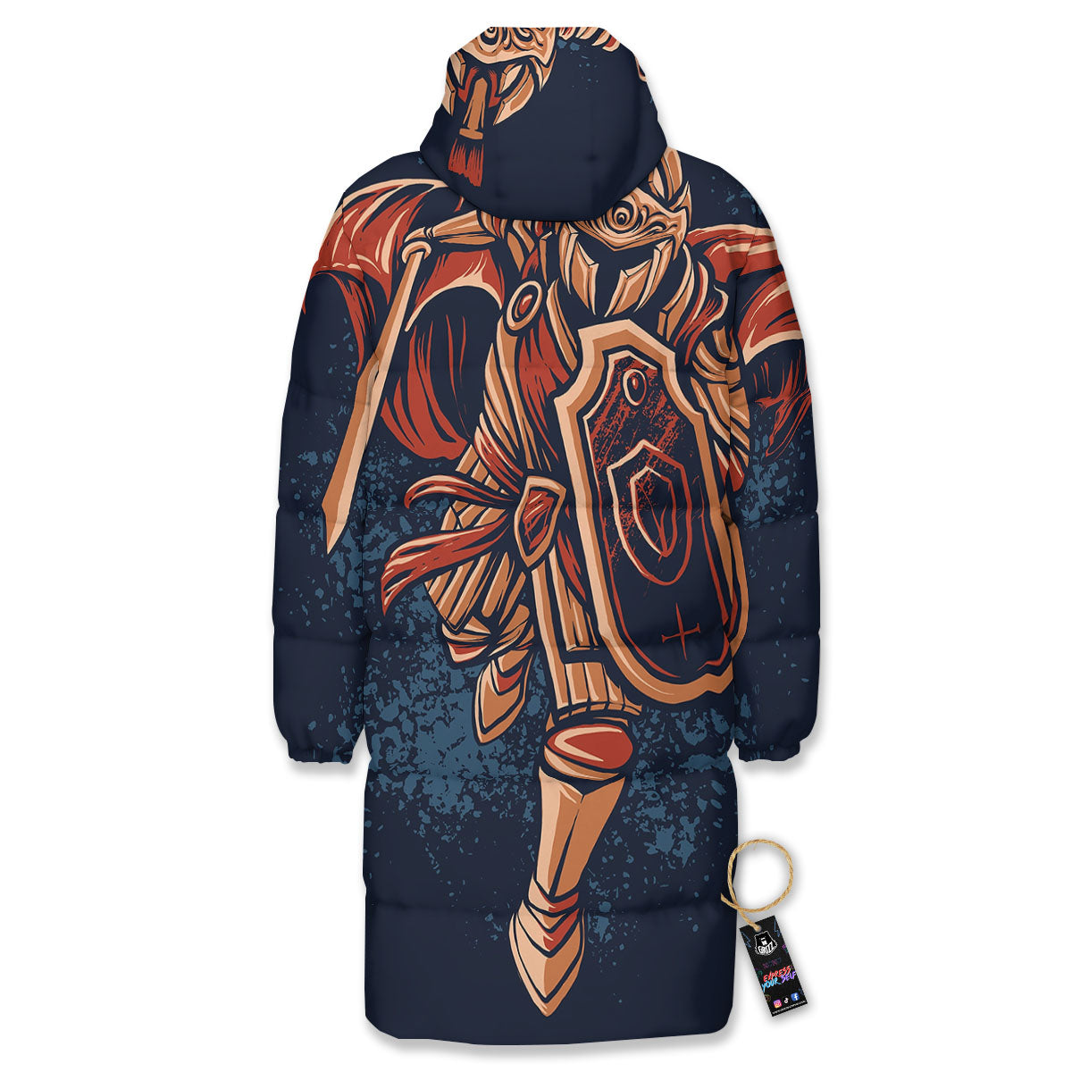Warrior Spartan Print Long Down Jacket-grizzshop