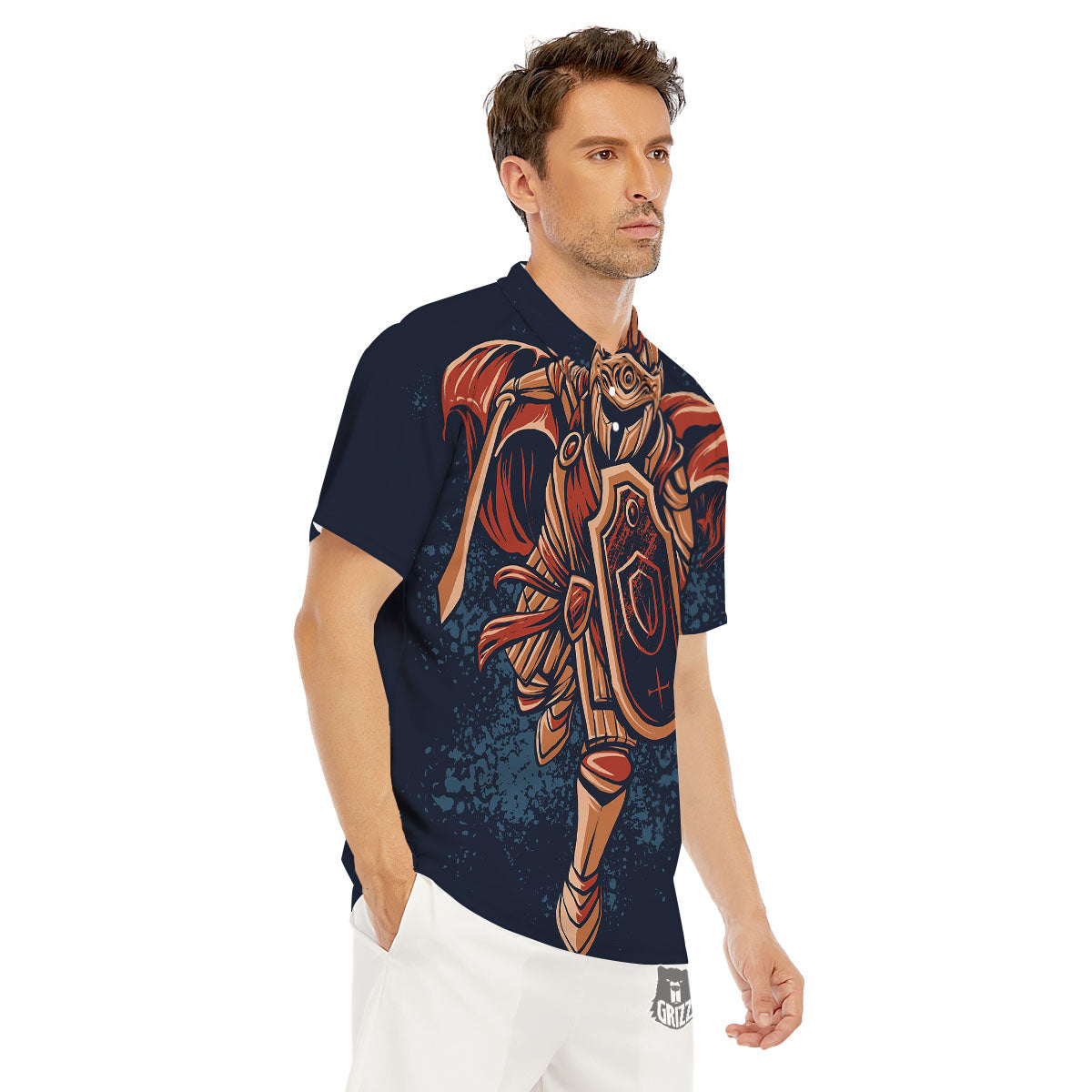 Warrior Spartan Print Men's Golf Shirts-grizzshop