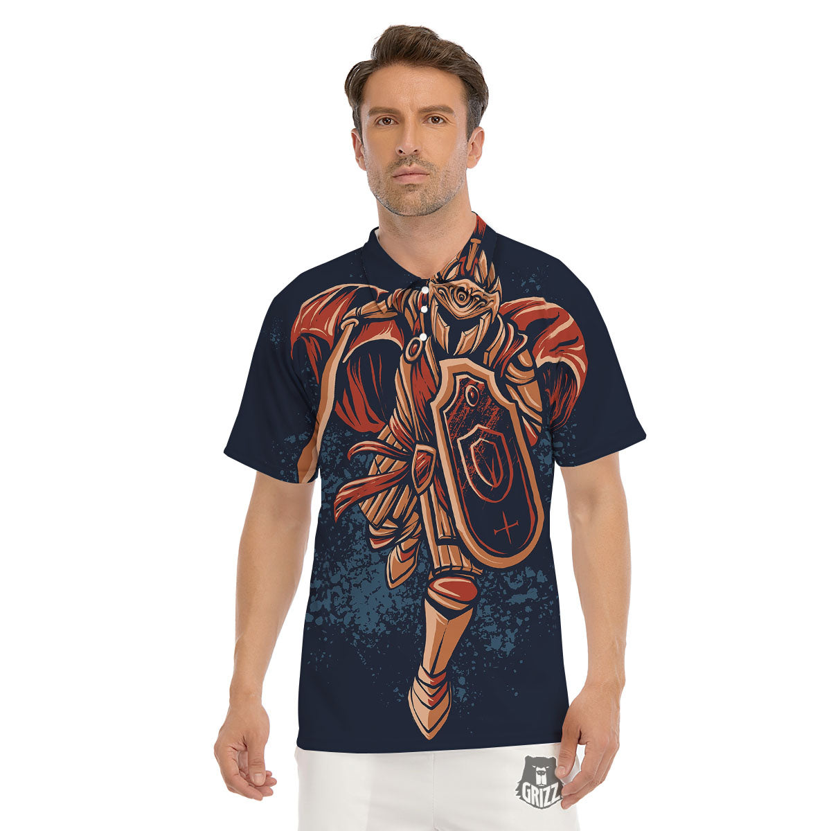 Warrior Spartan Print Men's Golf Shirts-grizzshop