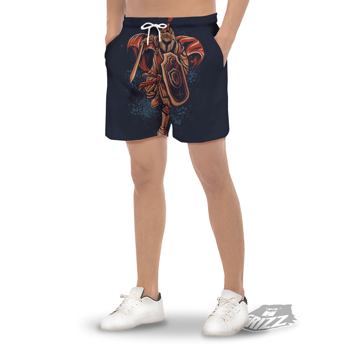 Warrior Spartan Print Men's Gym Shorts-grizzshop