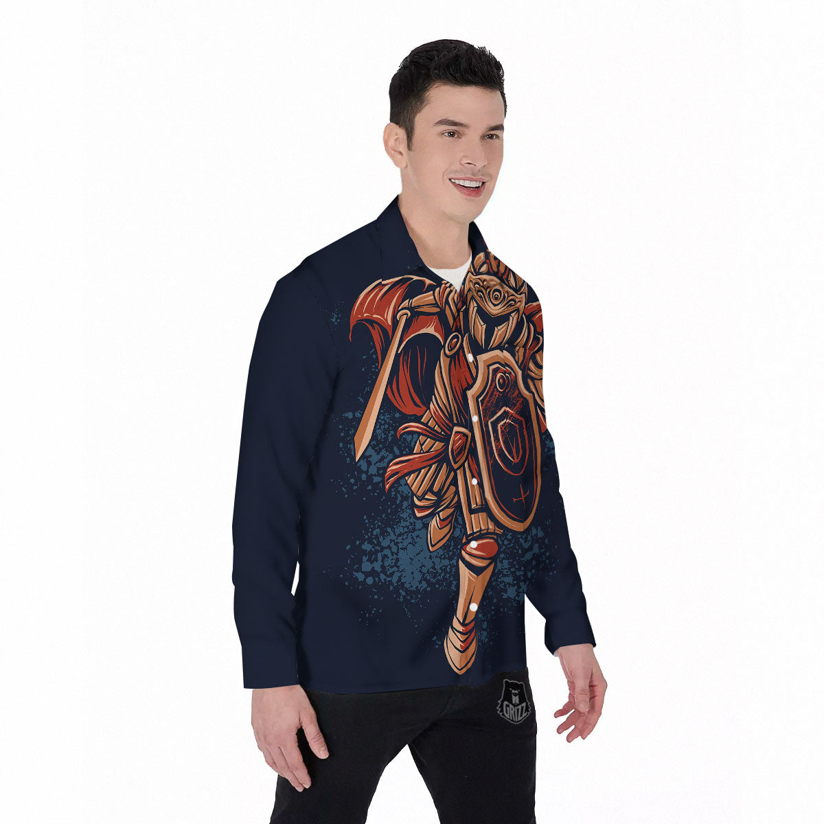 Warrior Spartan Print Men's Long Sleeve Shirts-grizzshop