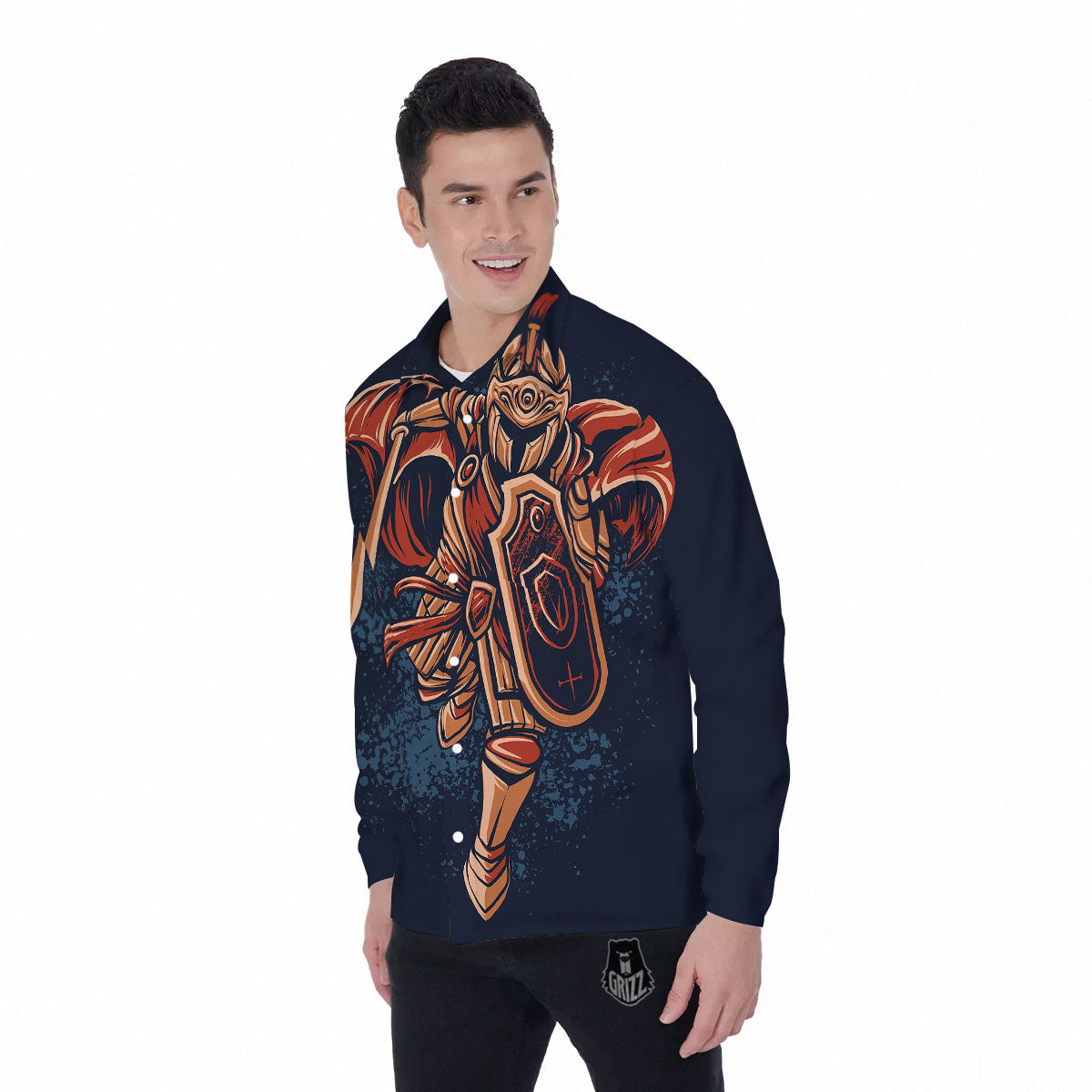 Warrior Spartan Print Men's Long Sleeve Shirts-grizzshop