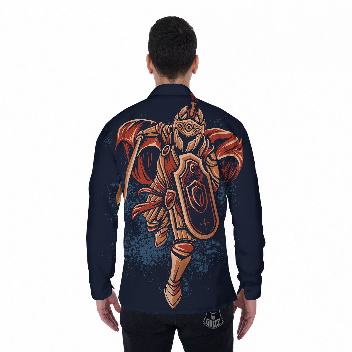 Warrior Spartan Print Men's Long Sleeve Shirts-grizzshop