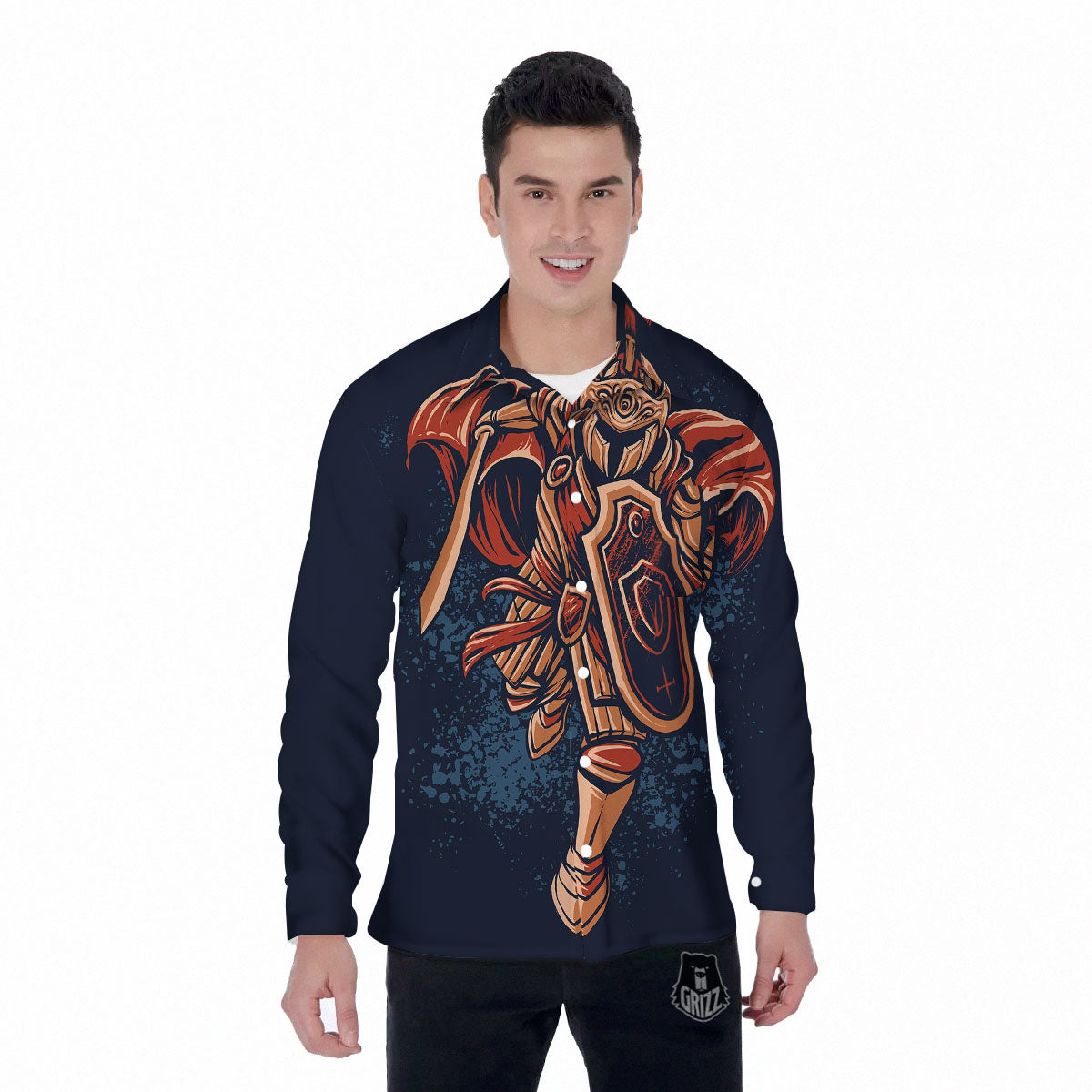 Warrior Spartan Print Men's Long Sleeve Shirts-grizzshop