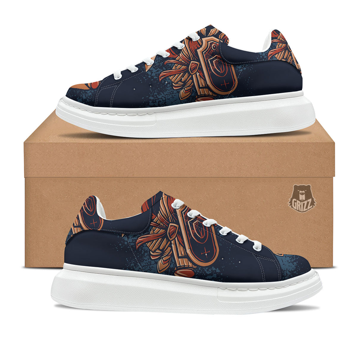 Warrior Spartan Print Platform Shoes-grizzshop