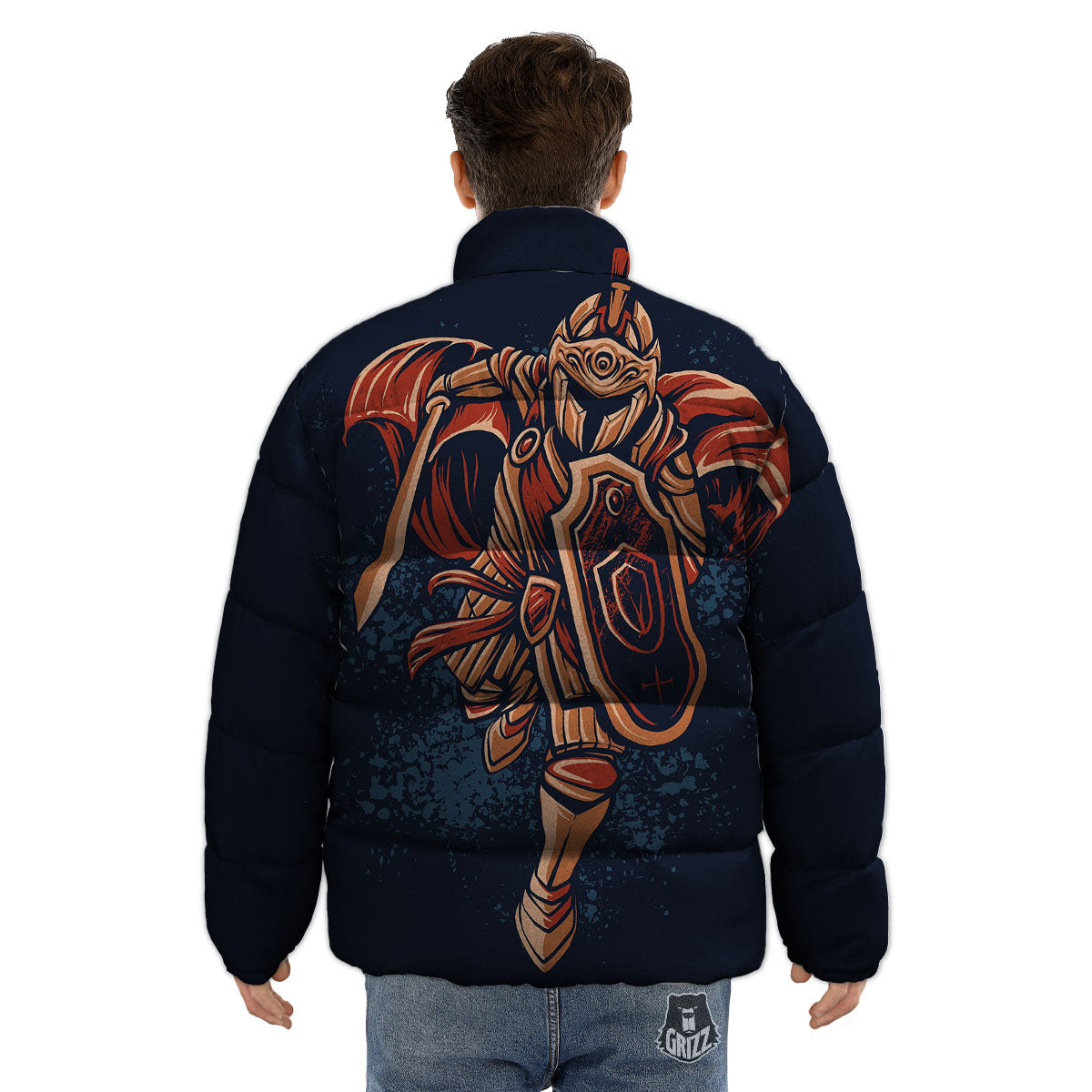 Warrior Spartan Print Puffer Jacket-grizzshop
