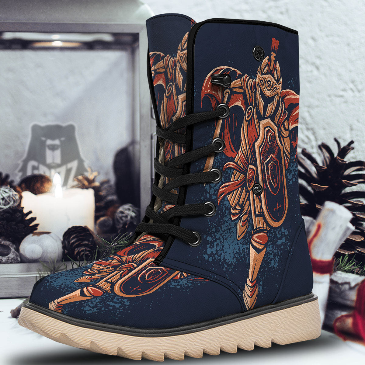 Warrior Spartan Print Snow Boots-grizzshop