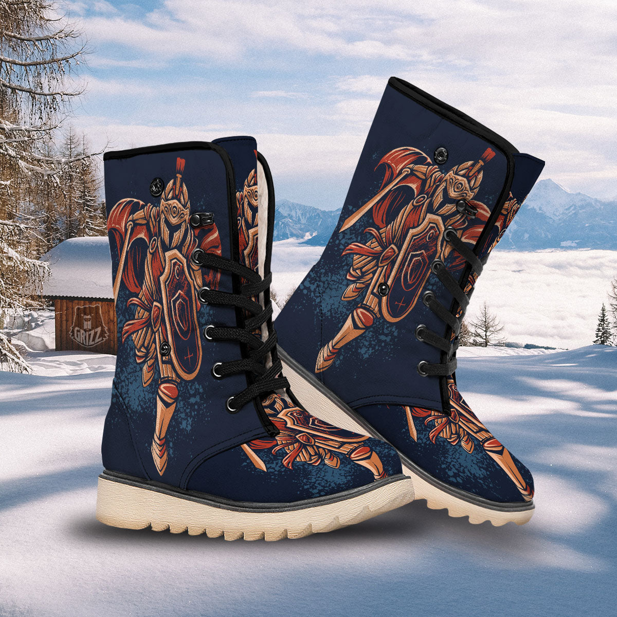 Warrior Spartan Print Snow Boots-grizzshop