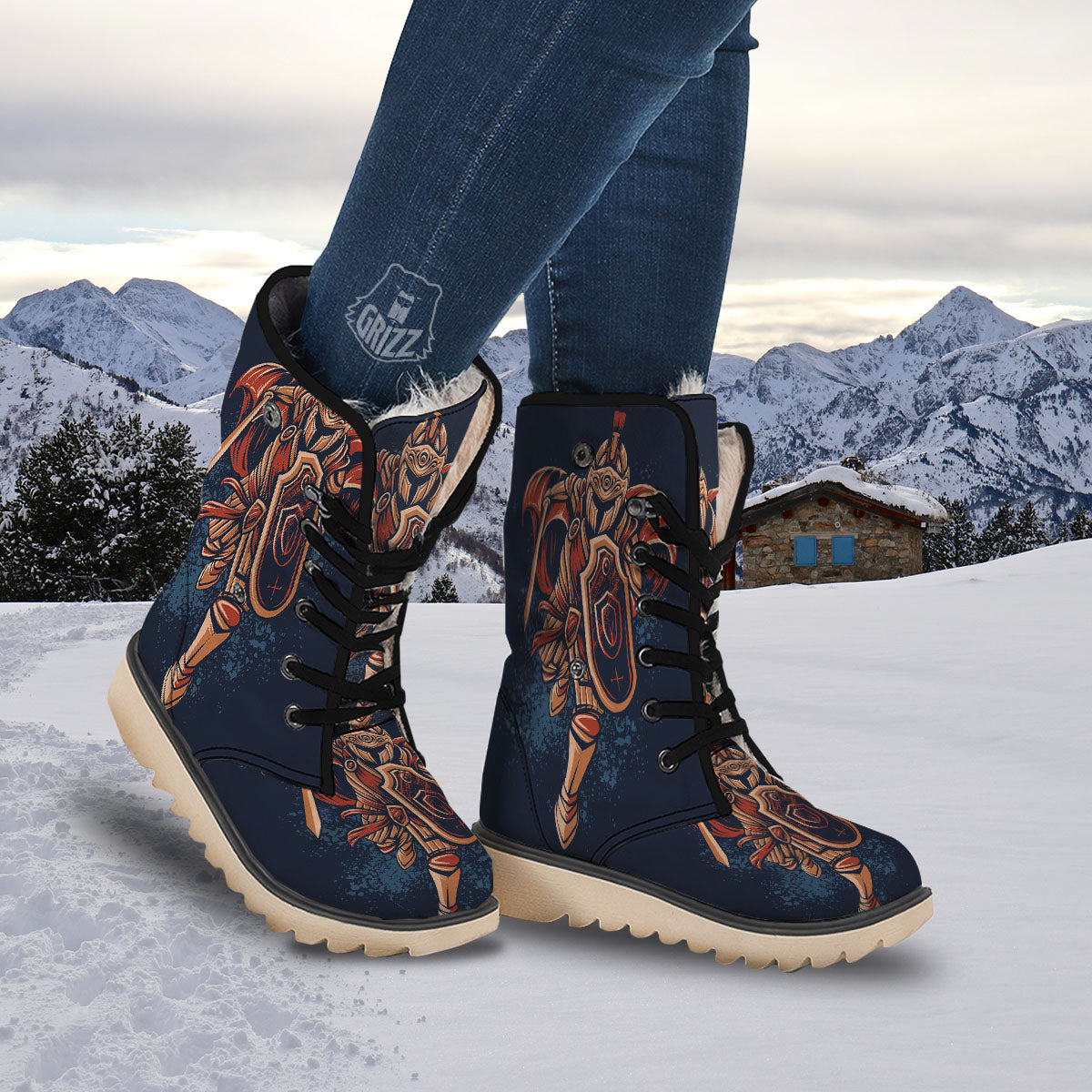 Warrior Spartan Print Snow Boots-grizzshop