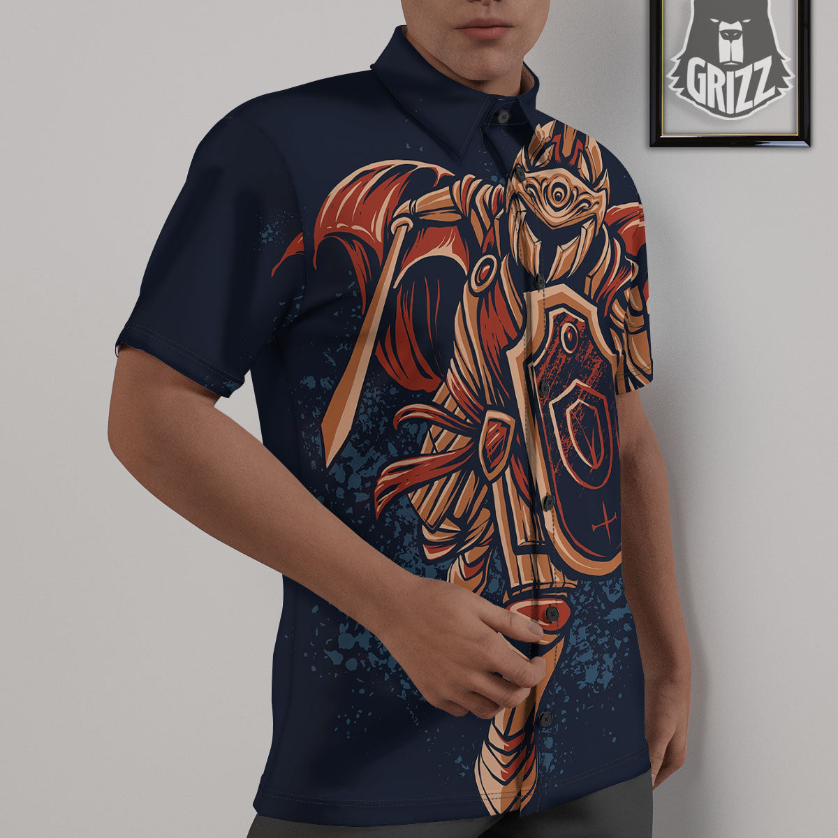 Warrior Spartan Print Untucked Shirts-grizzshop