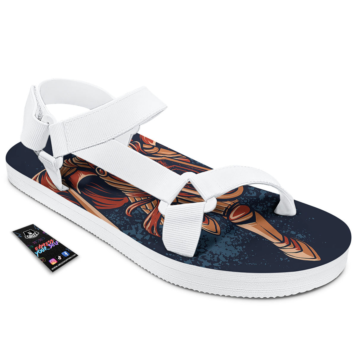 Warrior Spartan Print White Open Toe Sandals-grizzshop