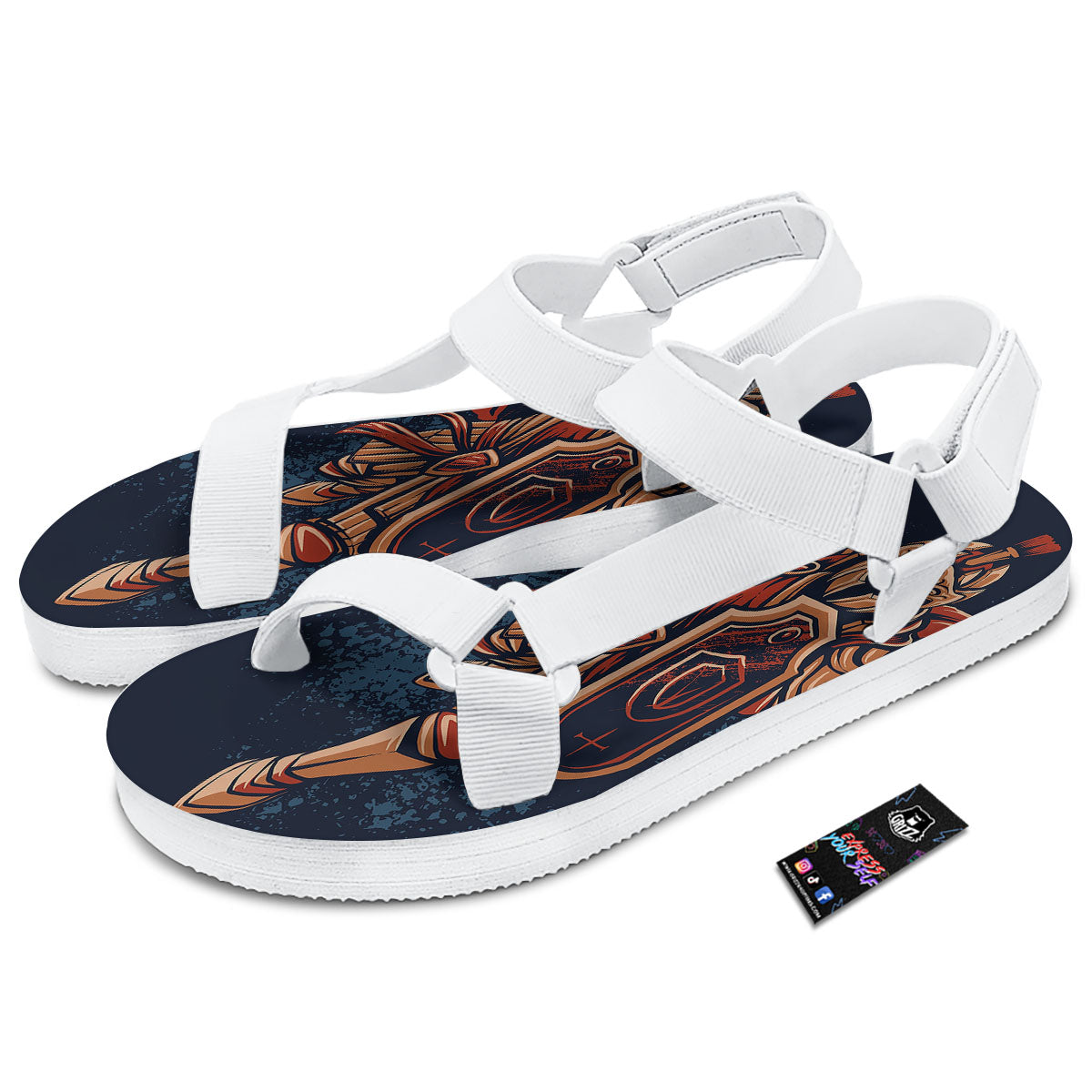 Warrior Spartan Print White Open Toe Sandals-grizzshop