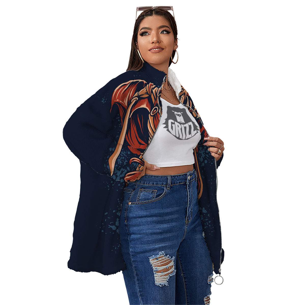 Warrior Spartan Print Women's Sherpa Jacket-grizzshop