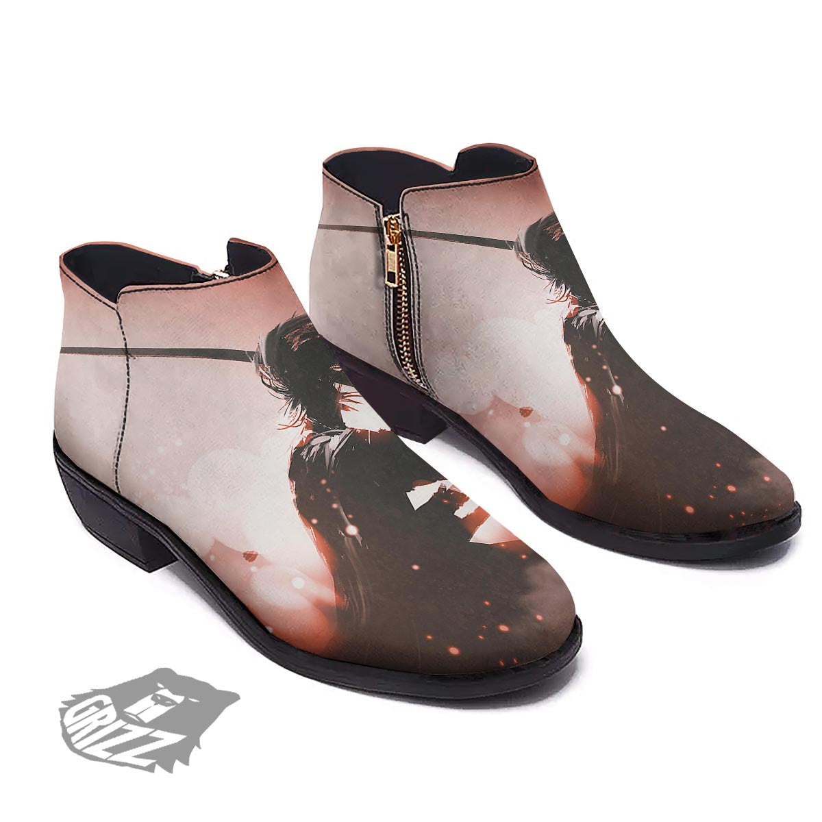 Warrior Sunset Samurai Print Ankle Boots-grizzshop