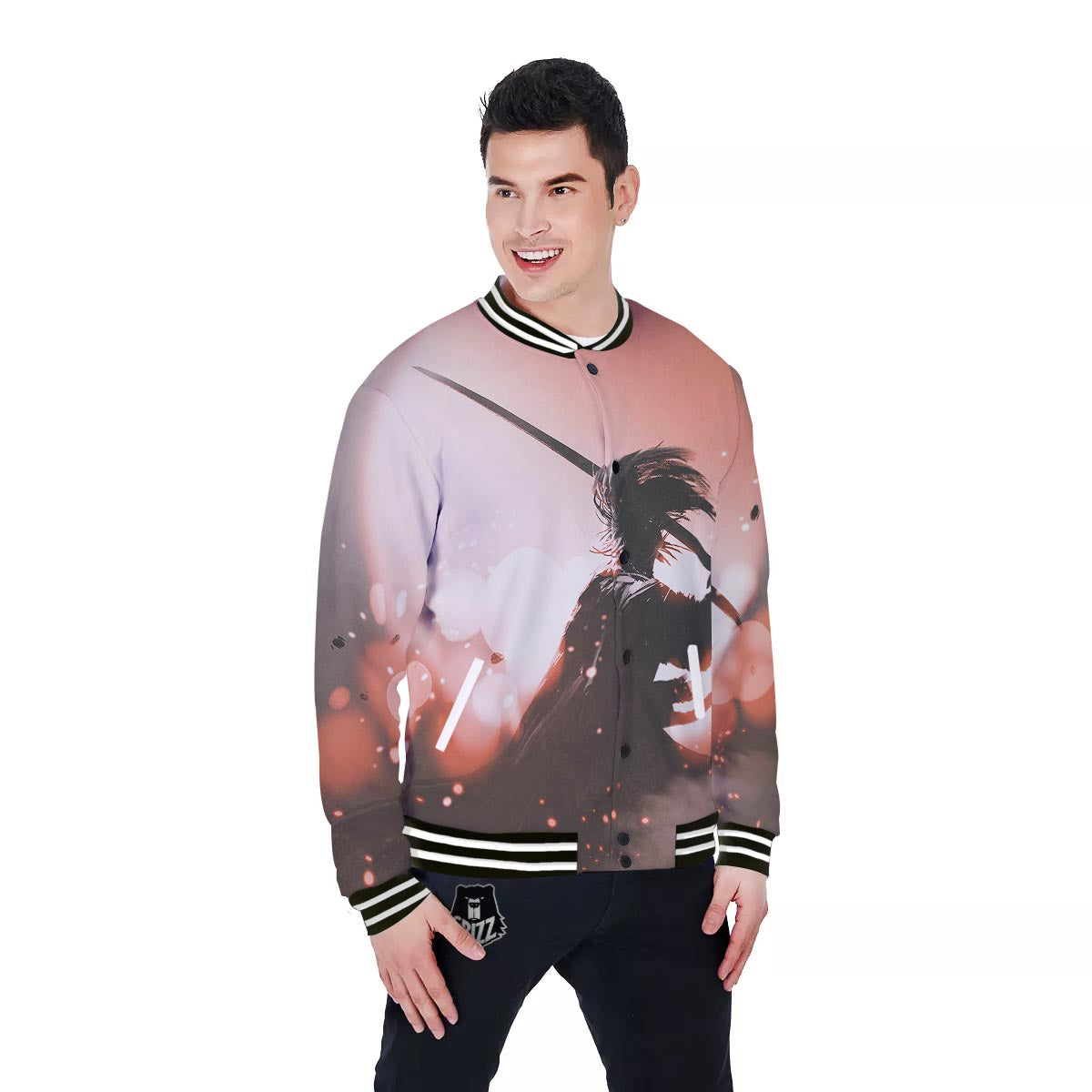 Warrior Sunset Samurai Print Baseball Jacket-grizzshop