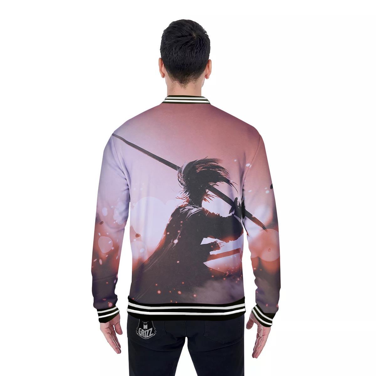 Warrior Sunset Samurai Print Baseball Jacket-grizzshop